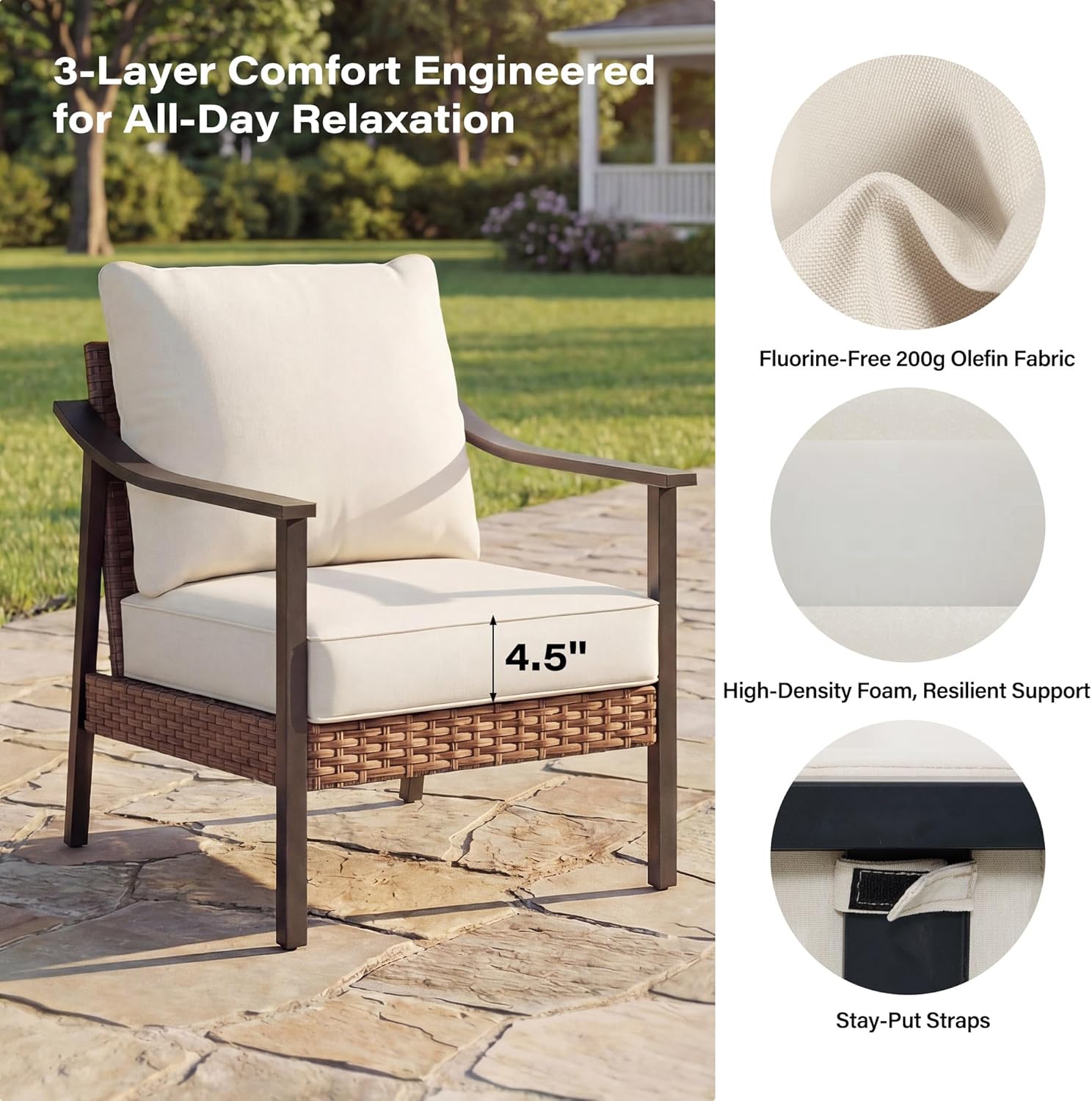 LAUSAINT HOME 6 Pieces Outdoor Patio Furniture Set, Rattan Outdoor Couch Sectional