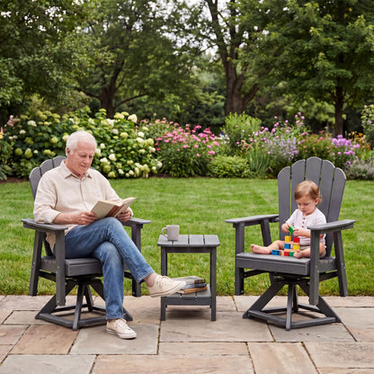 LAUSAINT HOME Swivel Adirondack Chair, Glider 360° Rotating Outdoor Patio HDPE Rocker Lounge Chair