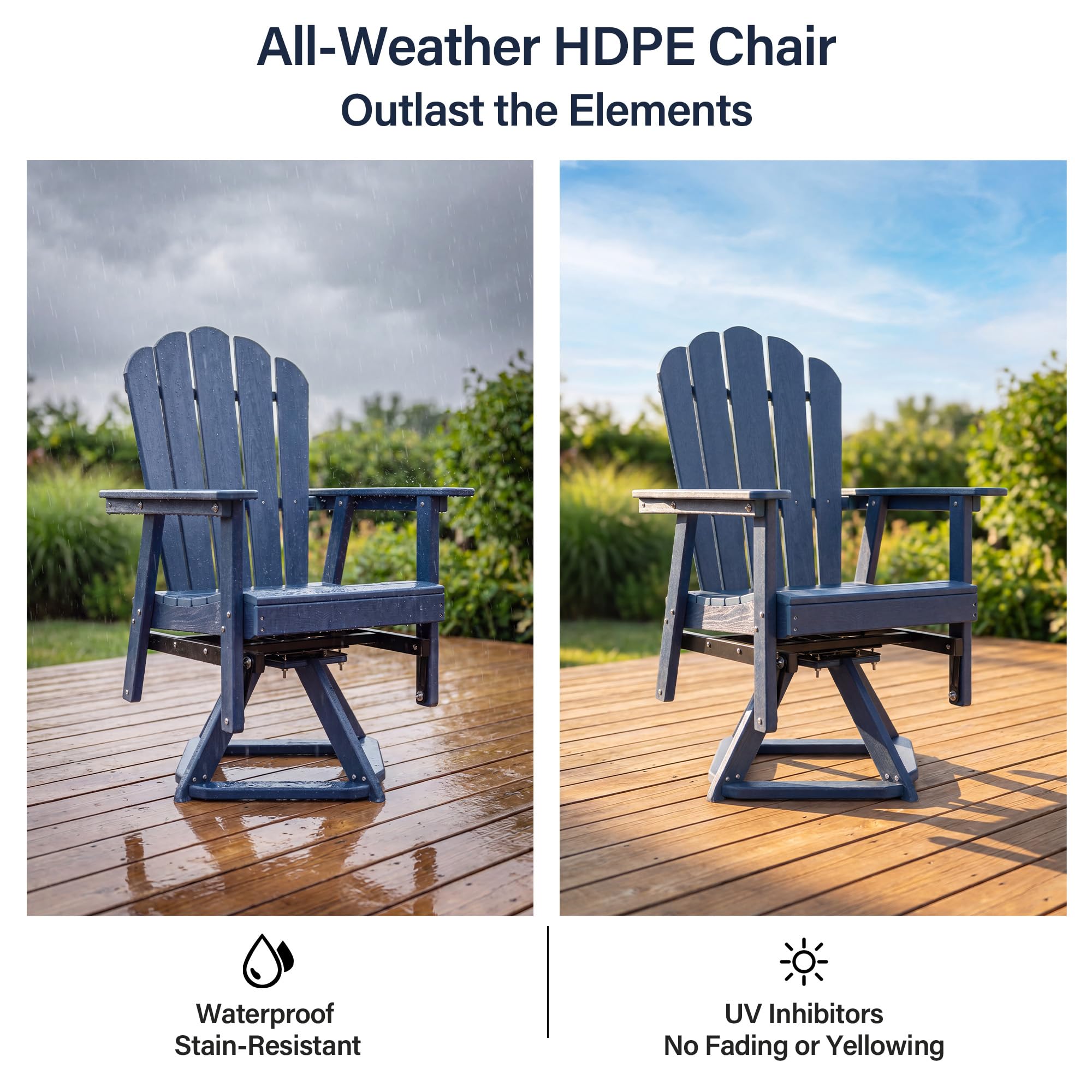 LAUSAINT HOME Swivel Adirondack Chair, Glider 360° Rotating Outdoor Patio HDPE Rocker Lounge Chair