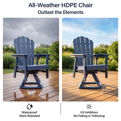 LAUSAINT HOME Swivel Adirondack Chair, Glider 360° Rotating Outdoor Patio HDPE Rocker Lounge Chair