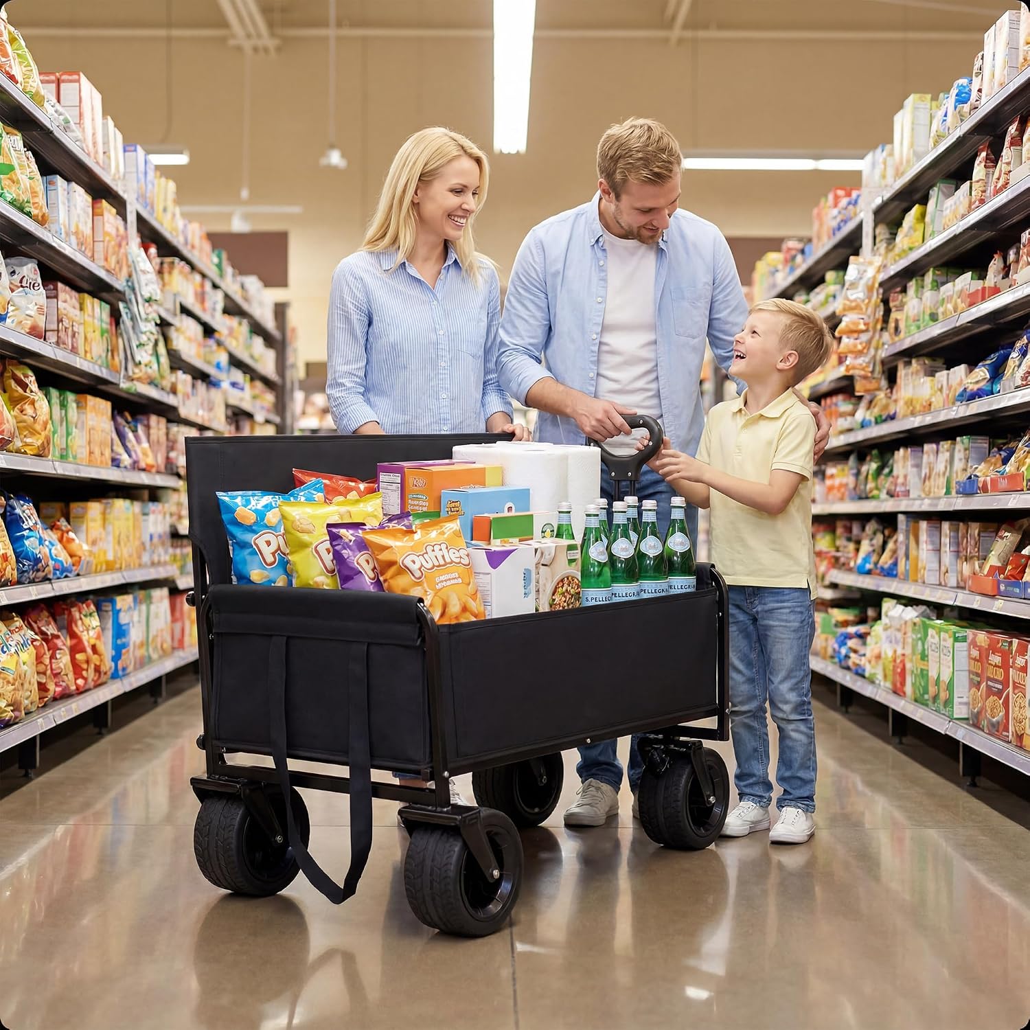 LAUSAINT HOME 3-in-1 Foldable Wagon Cart with Bench Seat, Heavy Duty Collapsible Utility Wagon