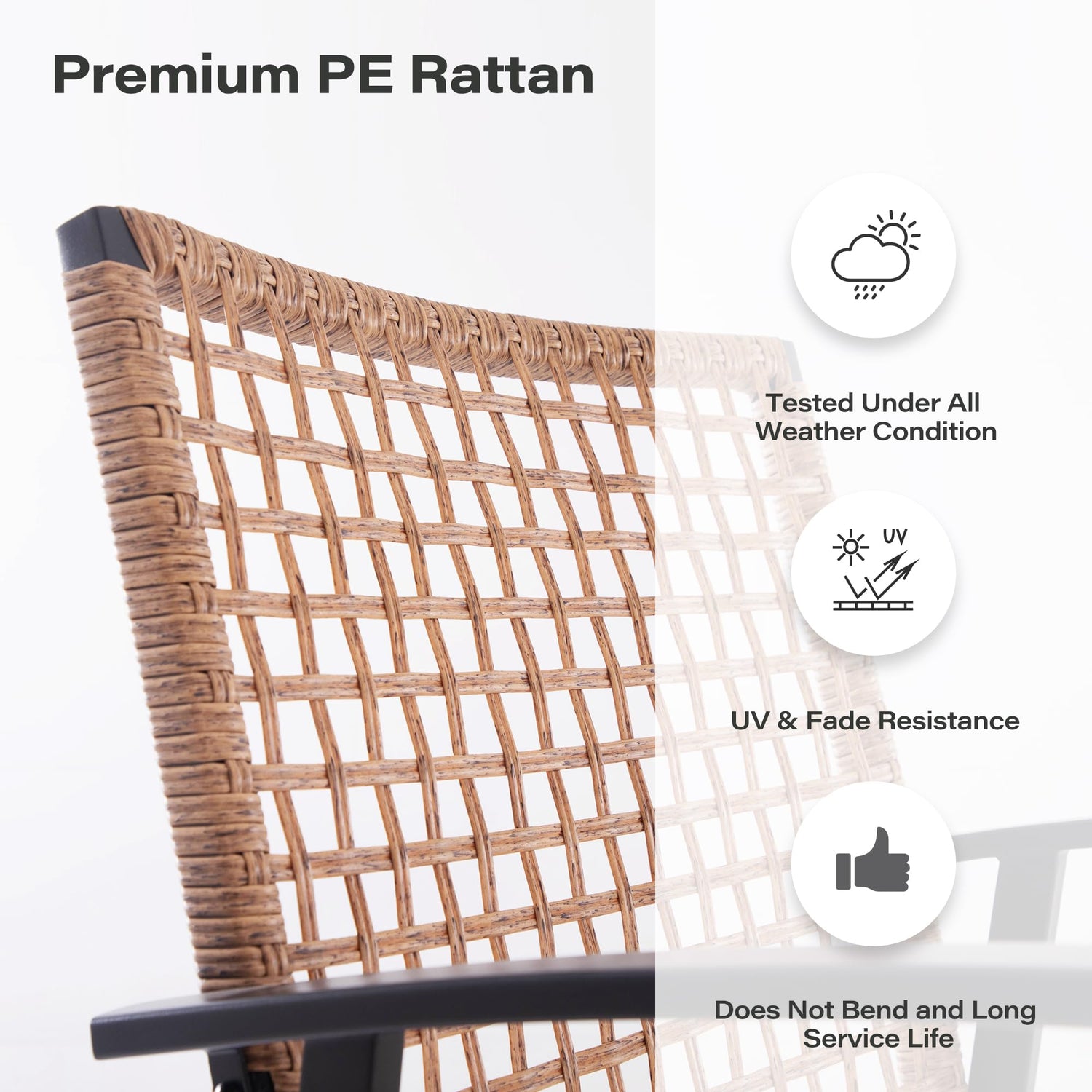 LAUSAINT HOME 7 Pieces Patio Dining Set, Outdoor Furniture Set of 6 Wicker Chairs (2 of Them Swivel) with Soft Cushion and Iron Slats Table Top with Umbrella Hole, Conversation Set for Backyard