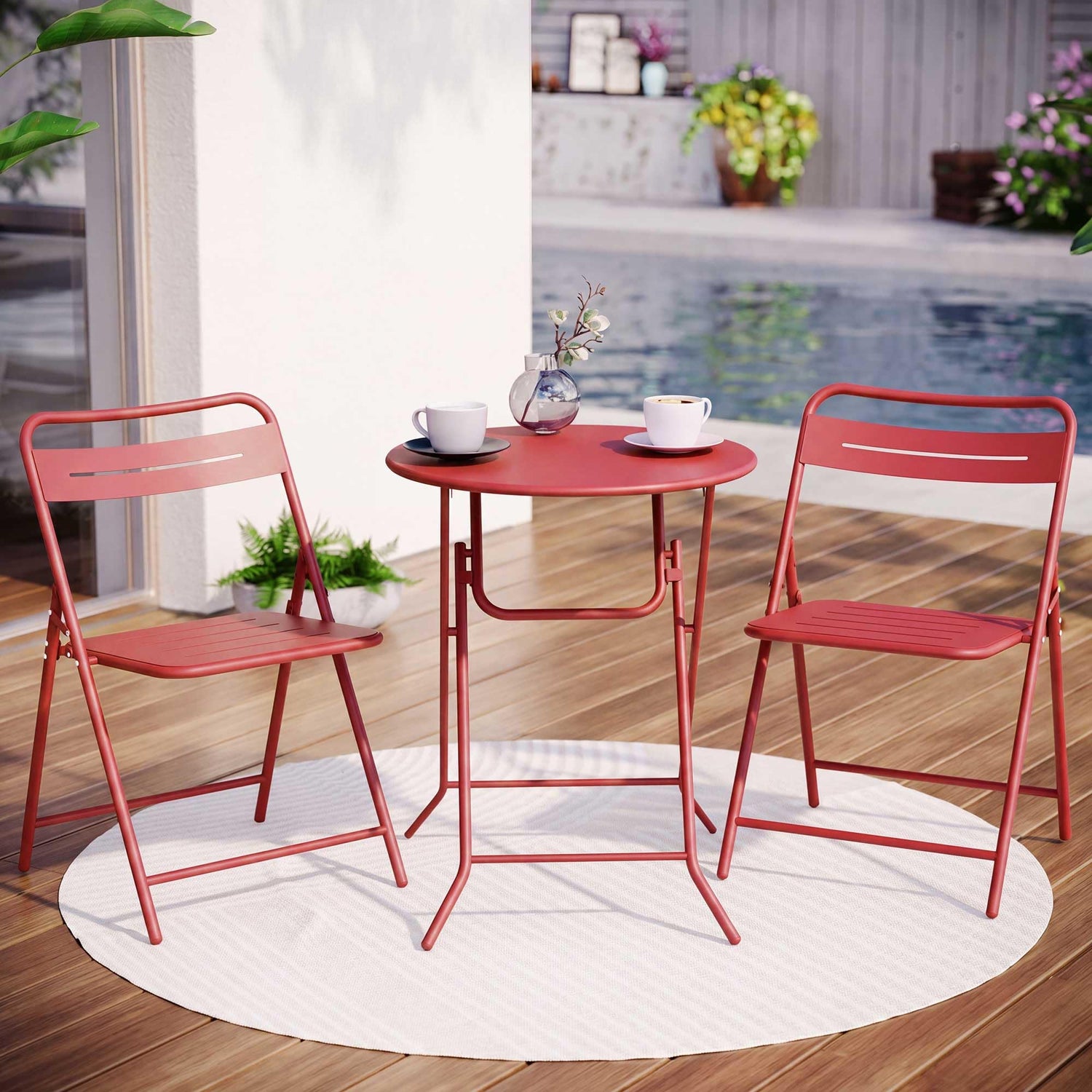 LAUSAINT HOME 3-Piece Steel Folding Bistro Set, Premium Weather-Resistant Patio Table &amp; 2 Chairs