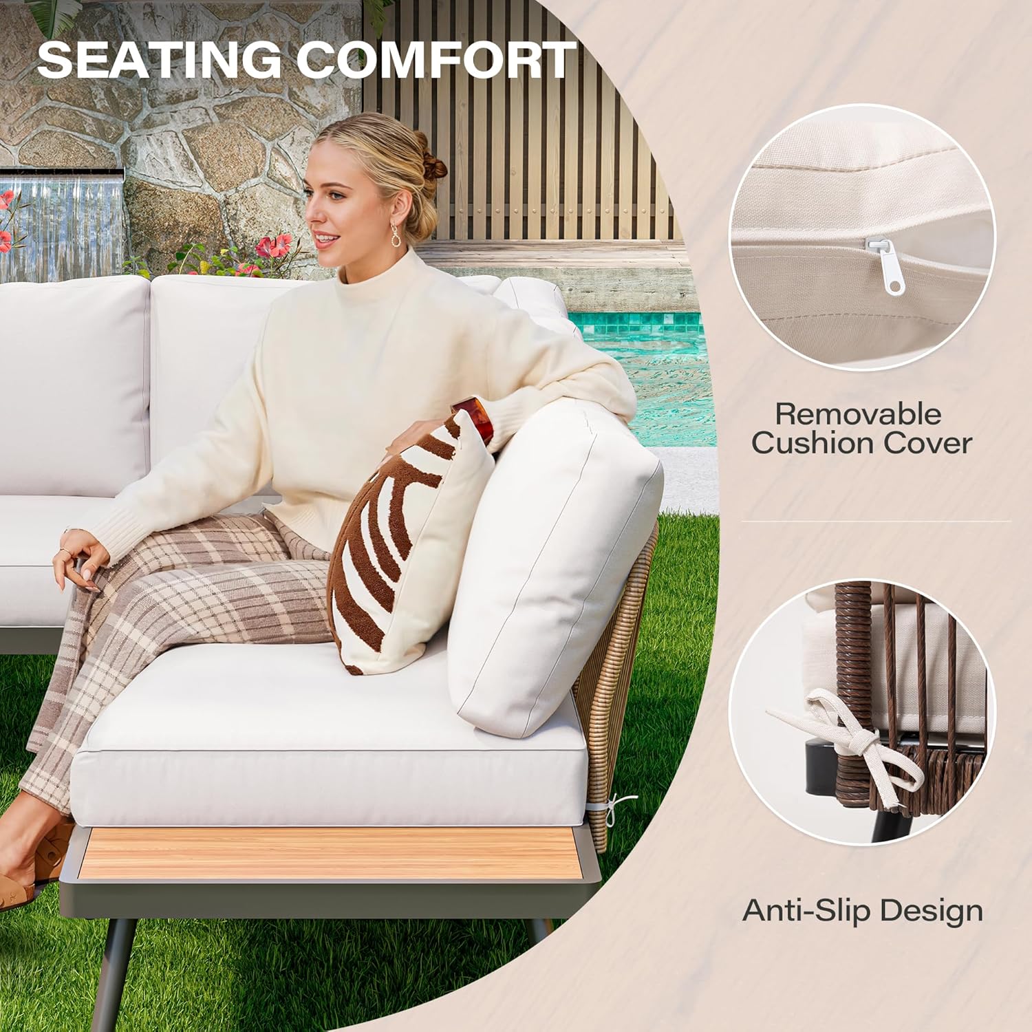 LAUSAINT HOME 6 Pieces Outdoor Sectional Patio Furniture Set with Coffee Top Table