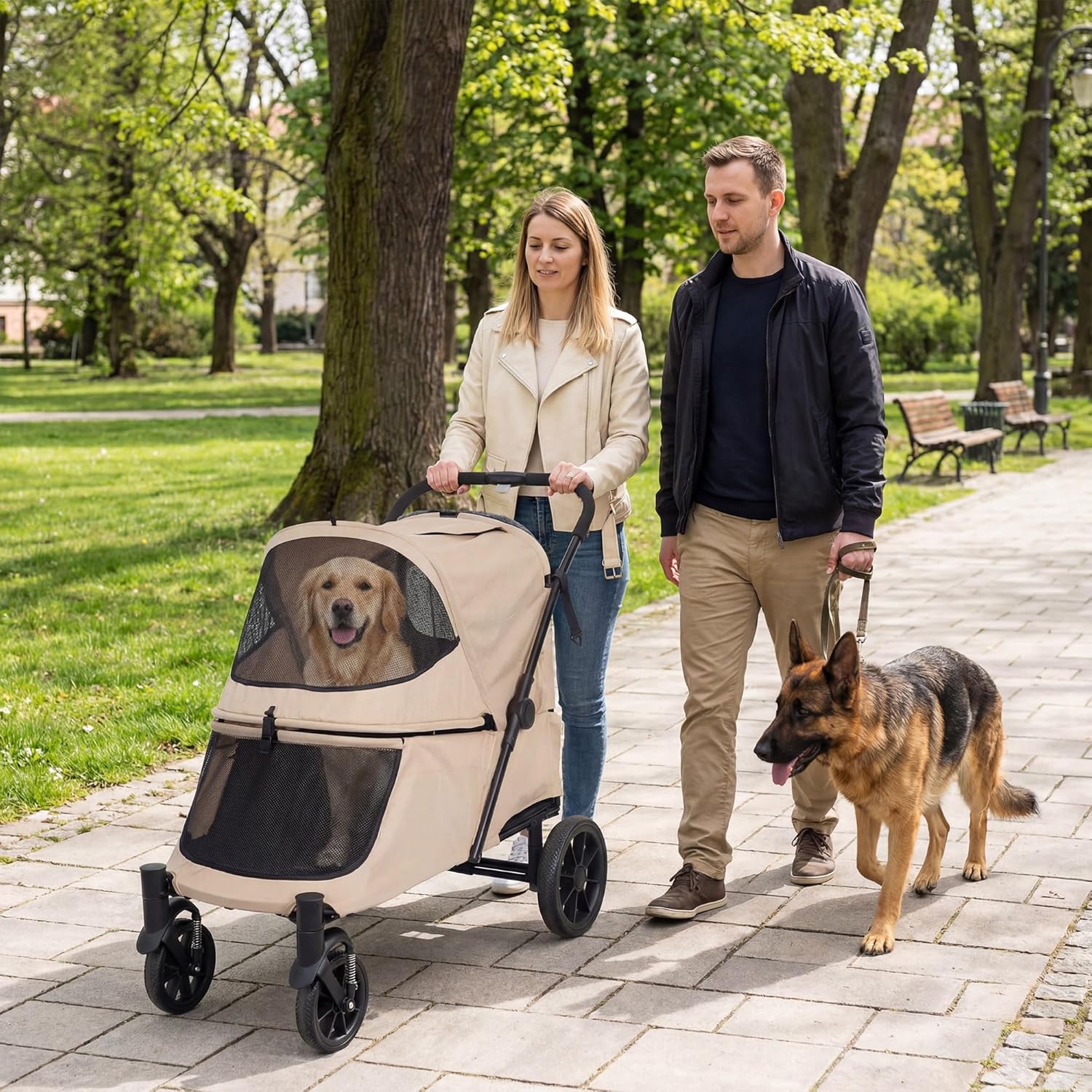 LAUSAINT HOME Pet Stroller, 4-Wheel Foldable Dog Cat Stroller for Medium/Large Pets