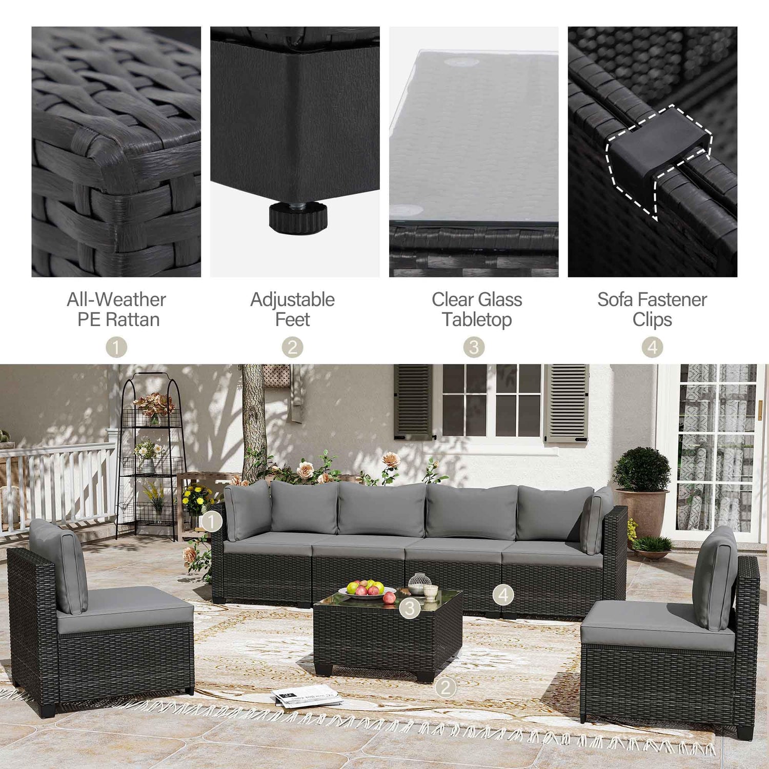 LAUSAINT HOME Outdoor Patio Furniture, Outdoor Sectional Sofa Patio Furniture Sets