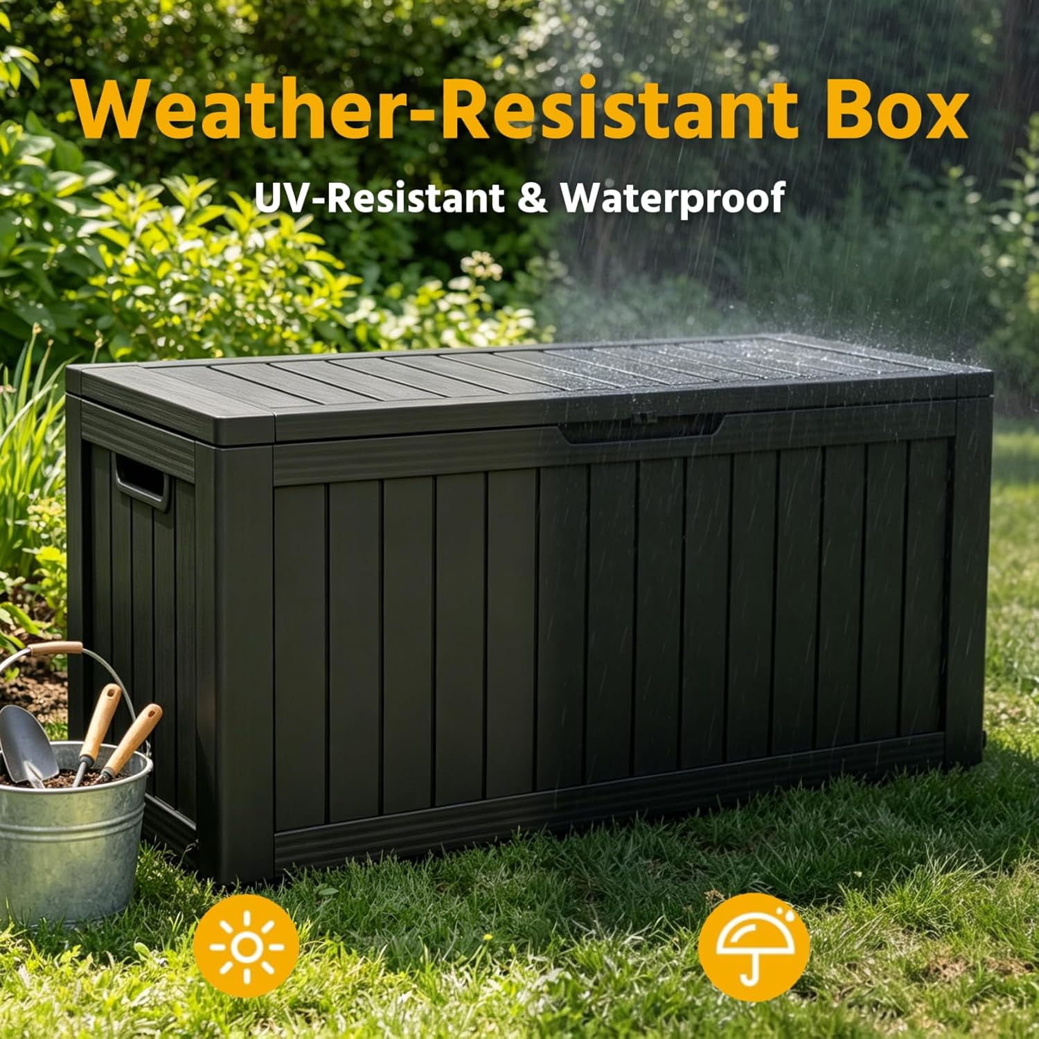 LAUSAINT HOME Resin Deck Box for Outdoor Storage - Weatherproof Patio Storage Bench