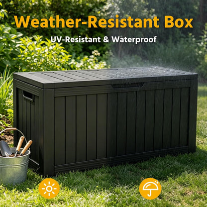 LAUSAINT HOME Resin Deck Box for Outdoor Storage - Weatherproof Patio Storage Bench