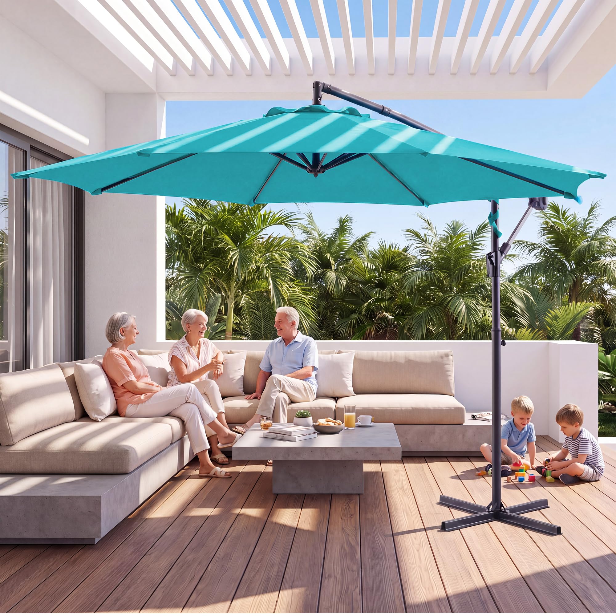 LAUSAINT HOME 10ft Offset Patio Umbrella, Cantilever Hanging Market Umbrella