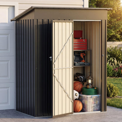 LAUSAINT HOME 10 x 3 FT 2-in-1 Metal Outdoor Storage Shed with Hardtop Gazebo, Lockable Galvanized Steel Lean-to Tool Shed with Sloped Roof, Black