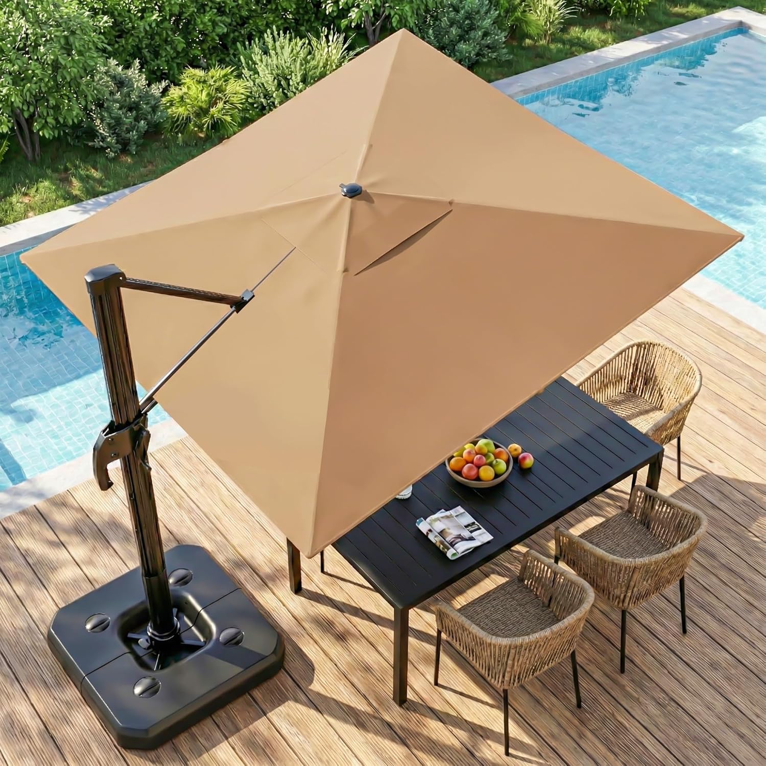 LAUSAINT HOME Cantilever Patio Umbrella, 360° Rotating Offset Umbrella with Aluminum Frame
