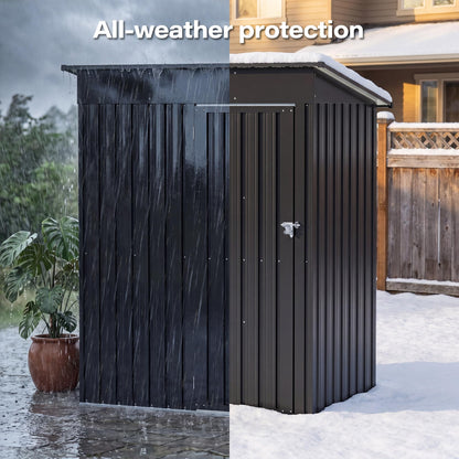 LAUSAINT HOME 10 x 3 FT 2-in-1 Metal Outdoor Storage Shed with Hardtop Gazebo, Lockable Galvanized Steel Lean-to Tool Shed with Sloped Roof, Black