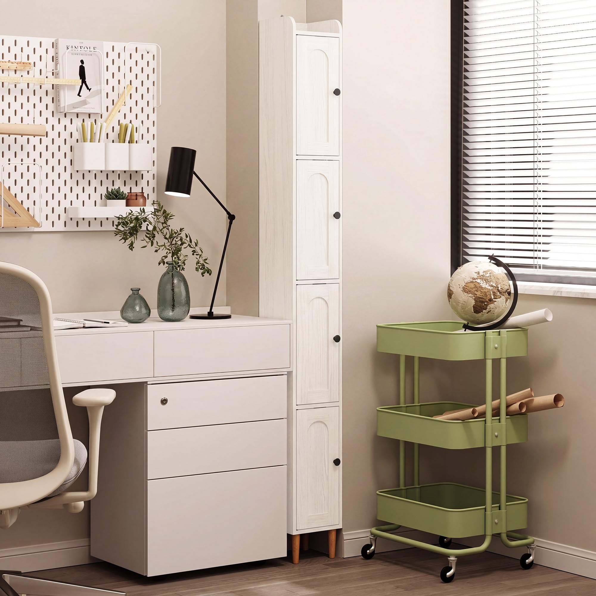 LAUSAINT HOME Tall Narrow Storage Cabinet, Slim Bathroom Storage Cabinet with 4 Shelves