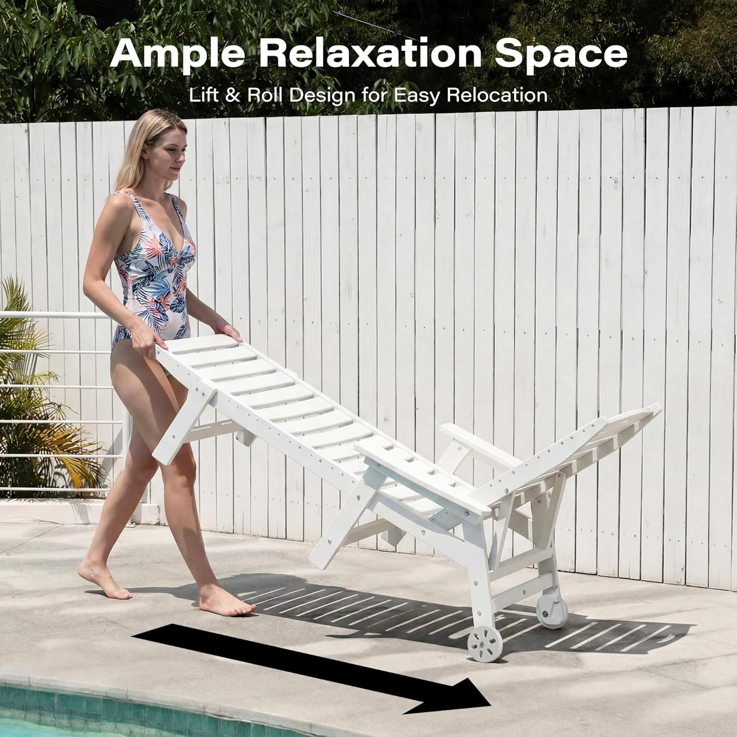 LAUSAINT HOME Outdoor Chaise Lounge Chair, 4 Positions Adjustable Pool Chair with Wheels