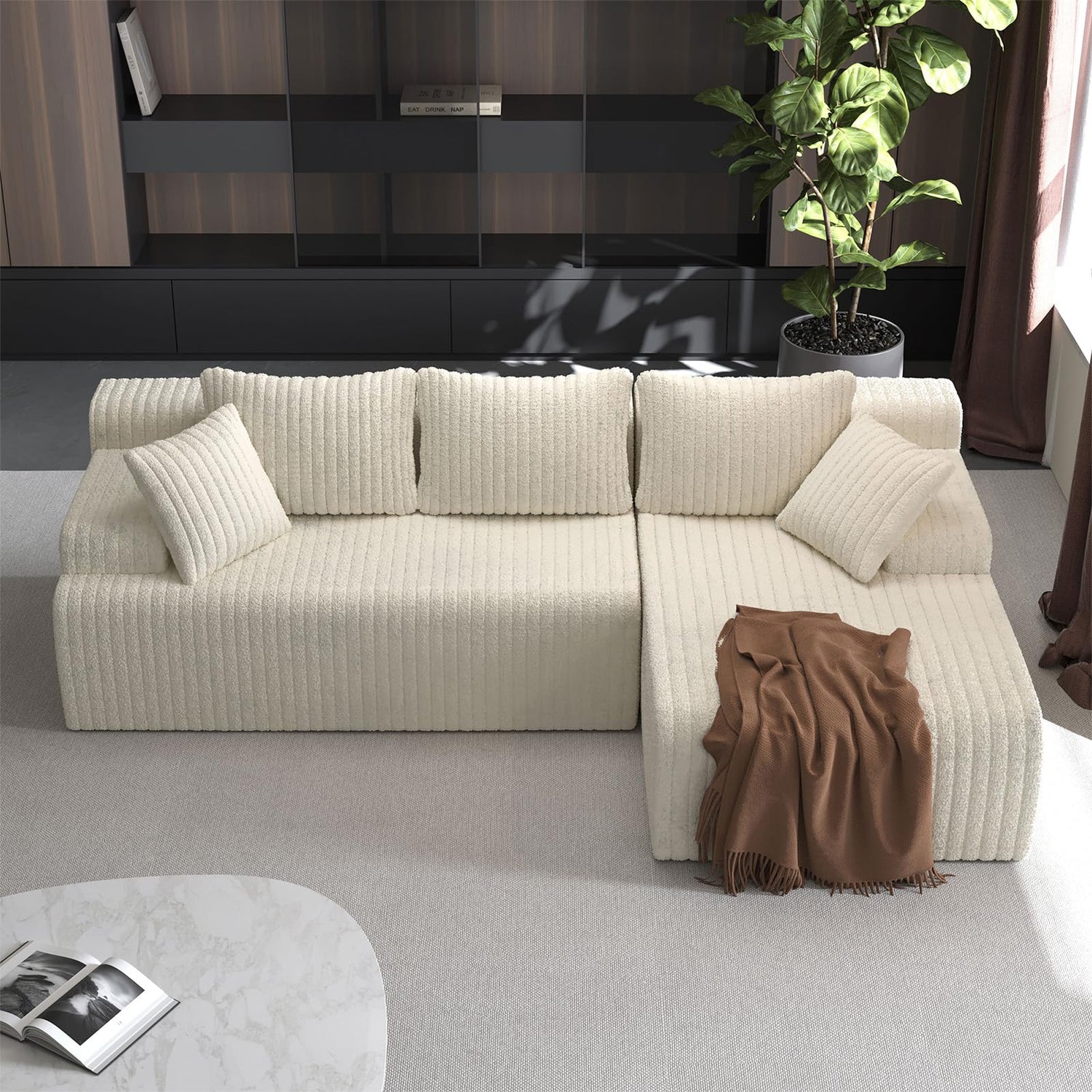 LAUSAINT HOME 96" Modular Sectional Sofa Couches, L-Shaped Boneless Cloud Sofa with 3 Deep Seat