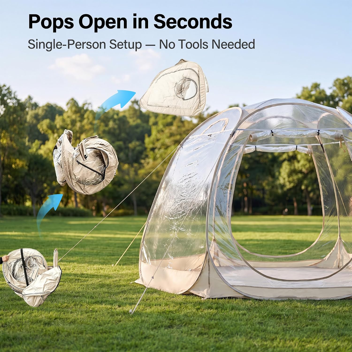 LAUSAINT HOME Pop Up Sports Tent, 10 x 10FT Clear Bubble Tent for 4-6 People