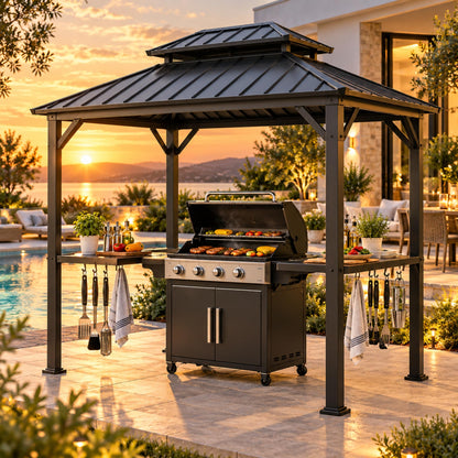 LAUSAINT HOME 5x8 FT Outdoor Grill Gazebo Canopy, BBQ Gazebo with 2-Tier Vented Top, 2 Durable Shelves &amp; Metal Frame Grill ShelterDark Gray