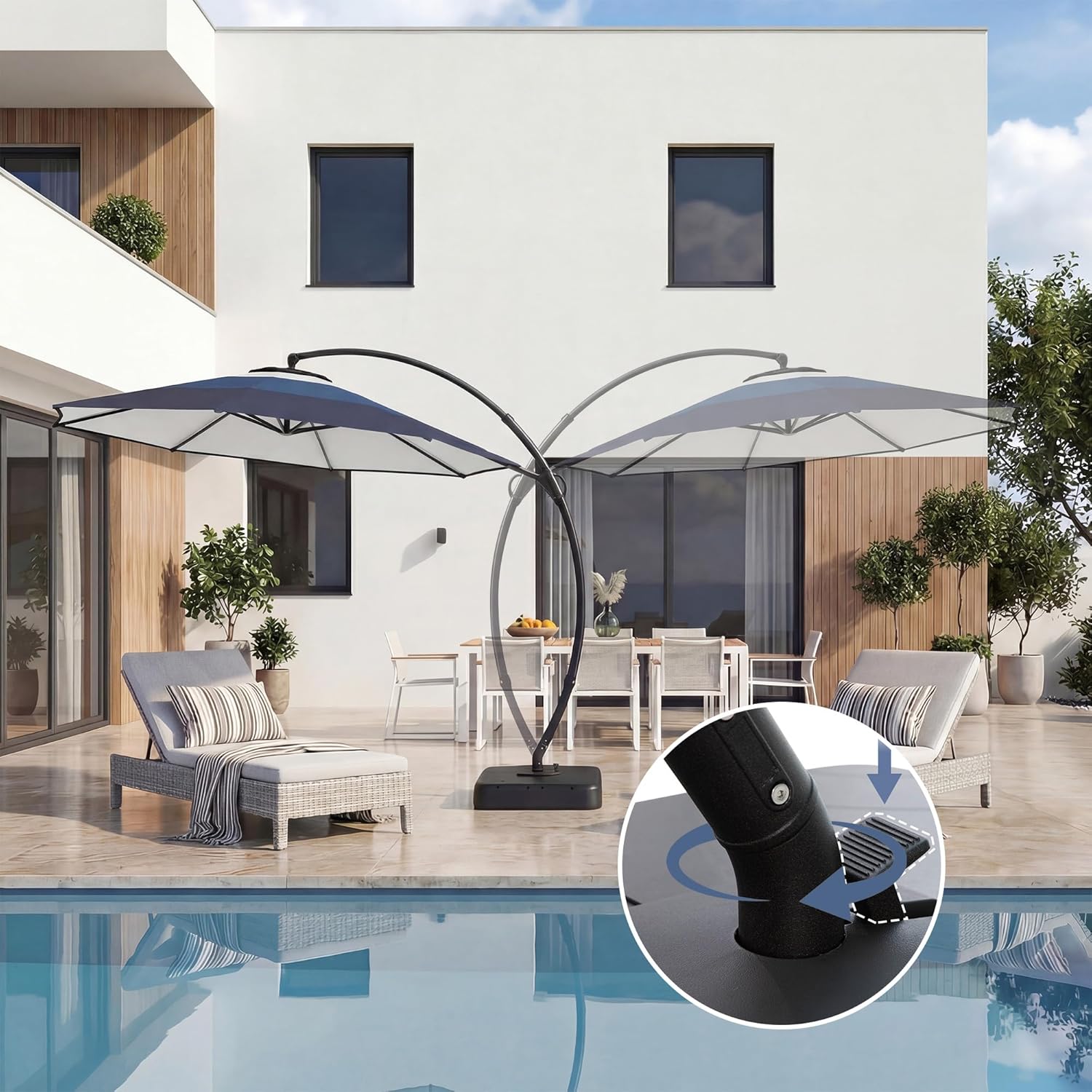 LAUSAINT HOME Outdoor Patio Umbrella with Base Included, Large Sun Shade Cantilever Umbrella Deluxe Curvy