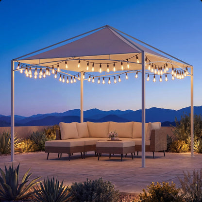 LAUSAINT HOME 10x10 Outdoor Shade Canopy Gazebo for Patio Lawn &amp; Garden, UV50+ Sun Protection Gazebo with 180G Polyester Fabric, Sturdy Powder Coated Metal Frame, Includes 8 Ground Stakes, Beige