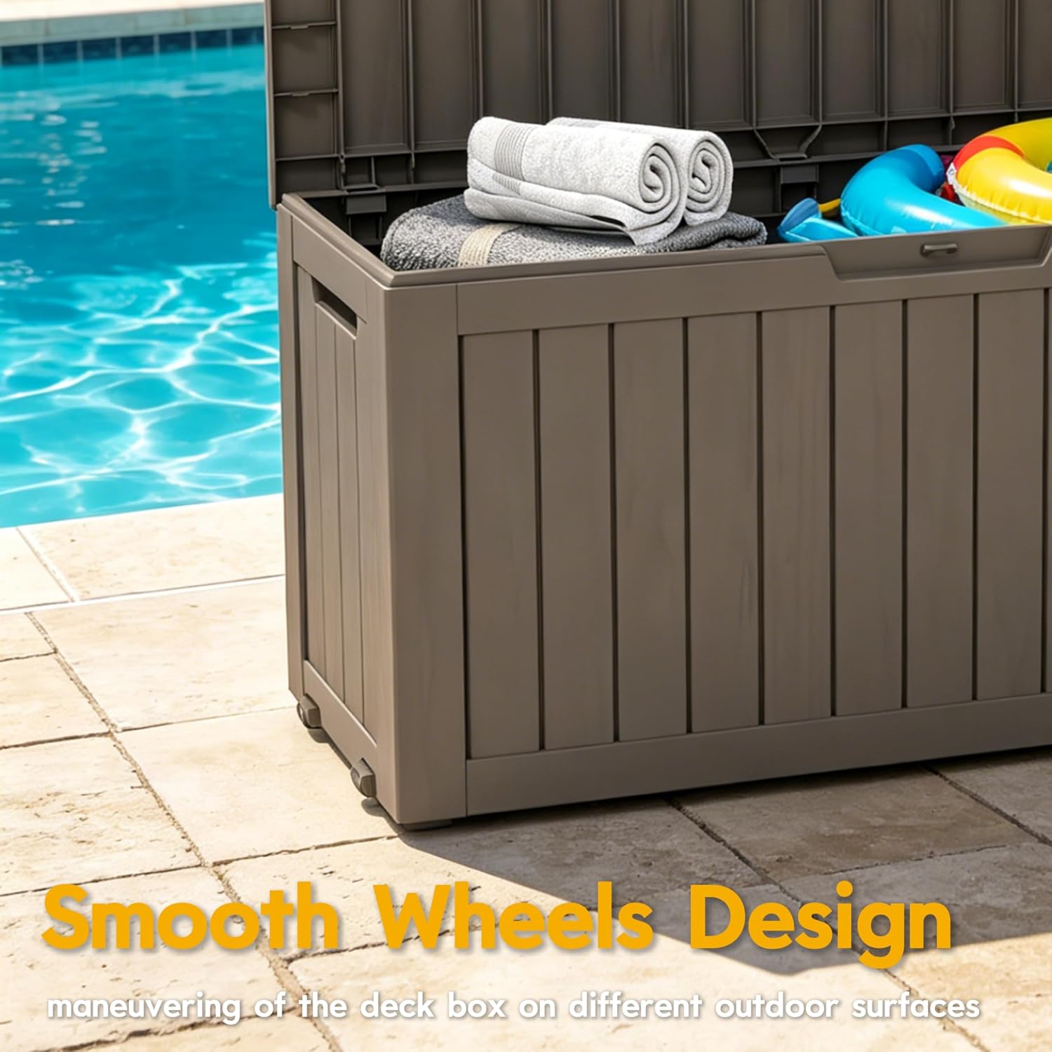 LAUSAINT HOME Resin Deck Box for Outdoor Storage - Weatherproof Patio Storage Bench