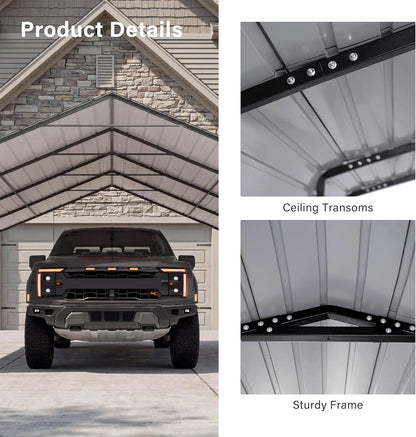 LAUSAINT HOME 20x20 FT Metal Carport Enhanced Base Heavy Duty Garage Carports