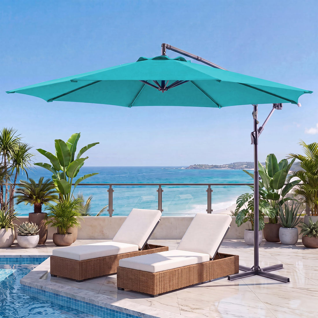 LAUSAINT HOME 10ft Offset Patio Umbrella, Cantilever Hanging Market Umbrella