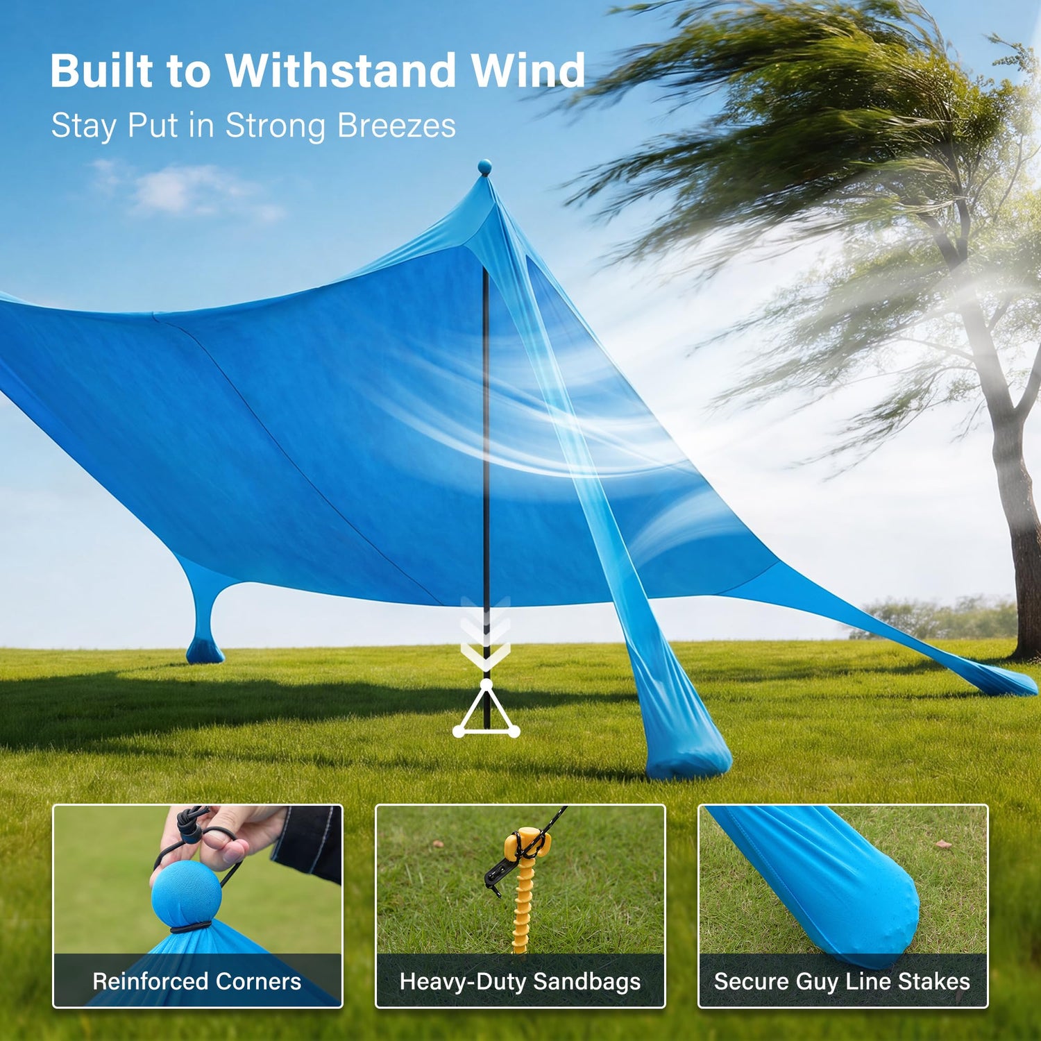 LAUSAINT HOME Beach Tent, Easy Pop Up Beach Canopy Sun Shade UPF 50+ Protection