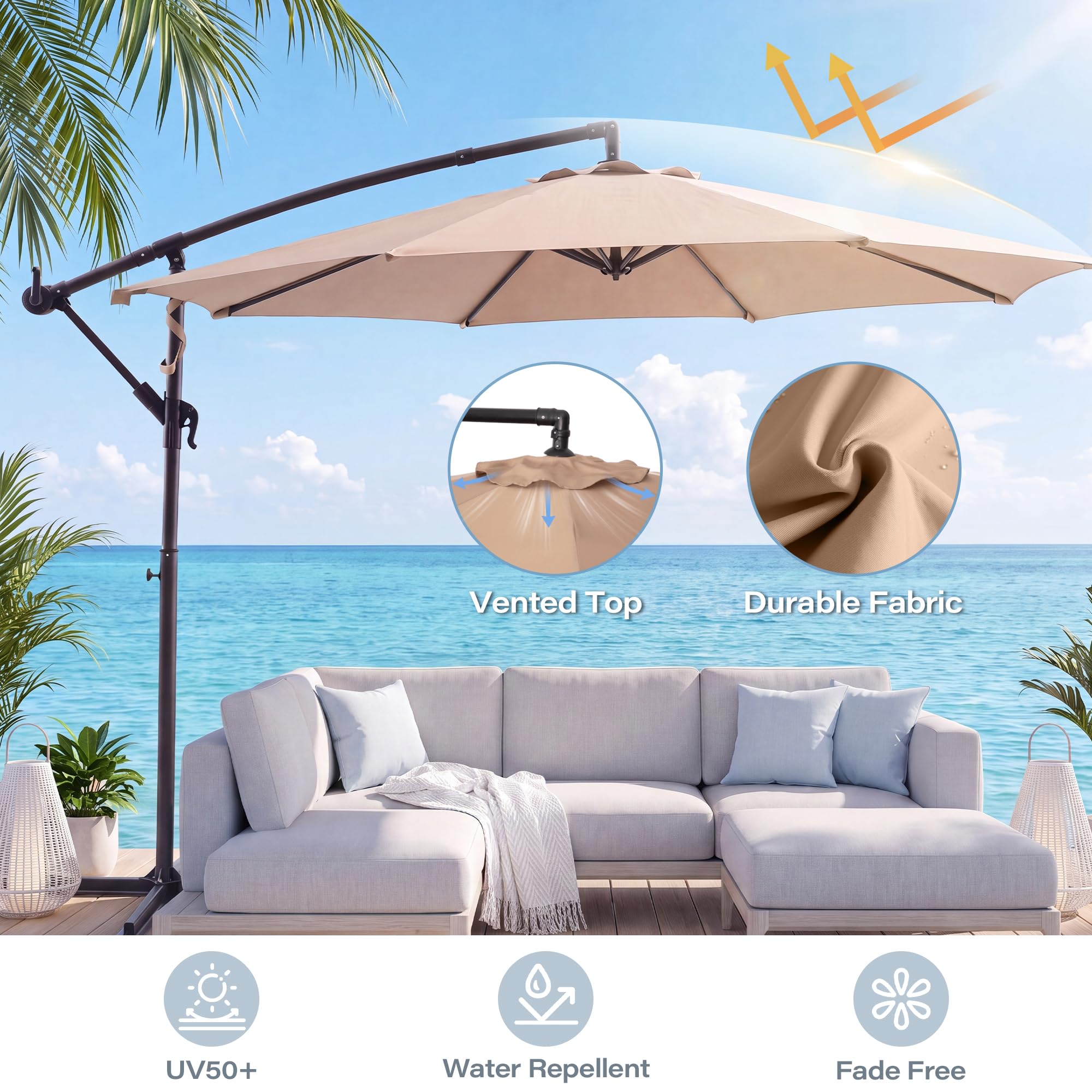 LAUSAINT HOME 10ft Offset Patio Umbrella, Cantilever Hanging Market Umbrella