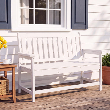 LAUSAINT HOME HDPE Outdoor Bench, Weather-Resistant Patio &amp; Porch Bench with Aluminum-Reinforced Frame