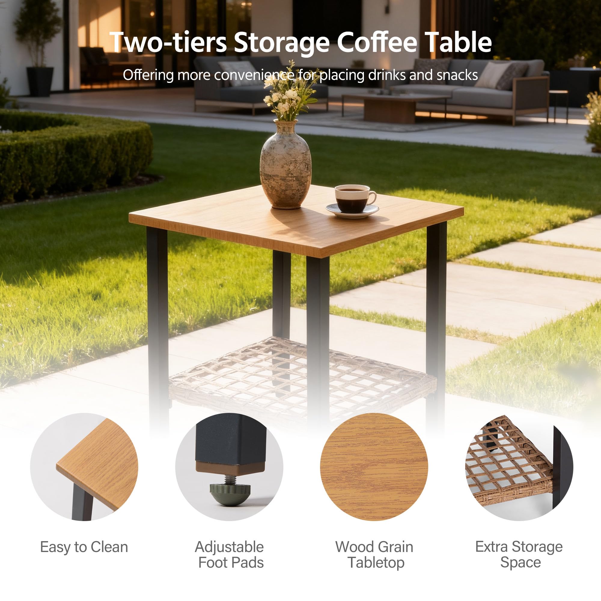 LAUSAINT HOME 3 Pieces Rocking Patio Bistro Set, Wicker Outdoor Conversation Set