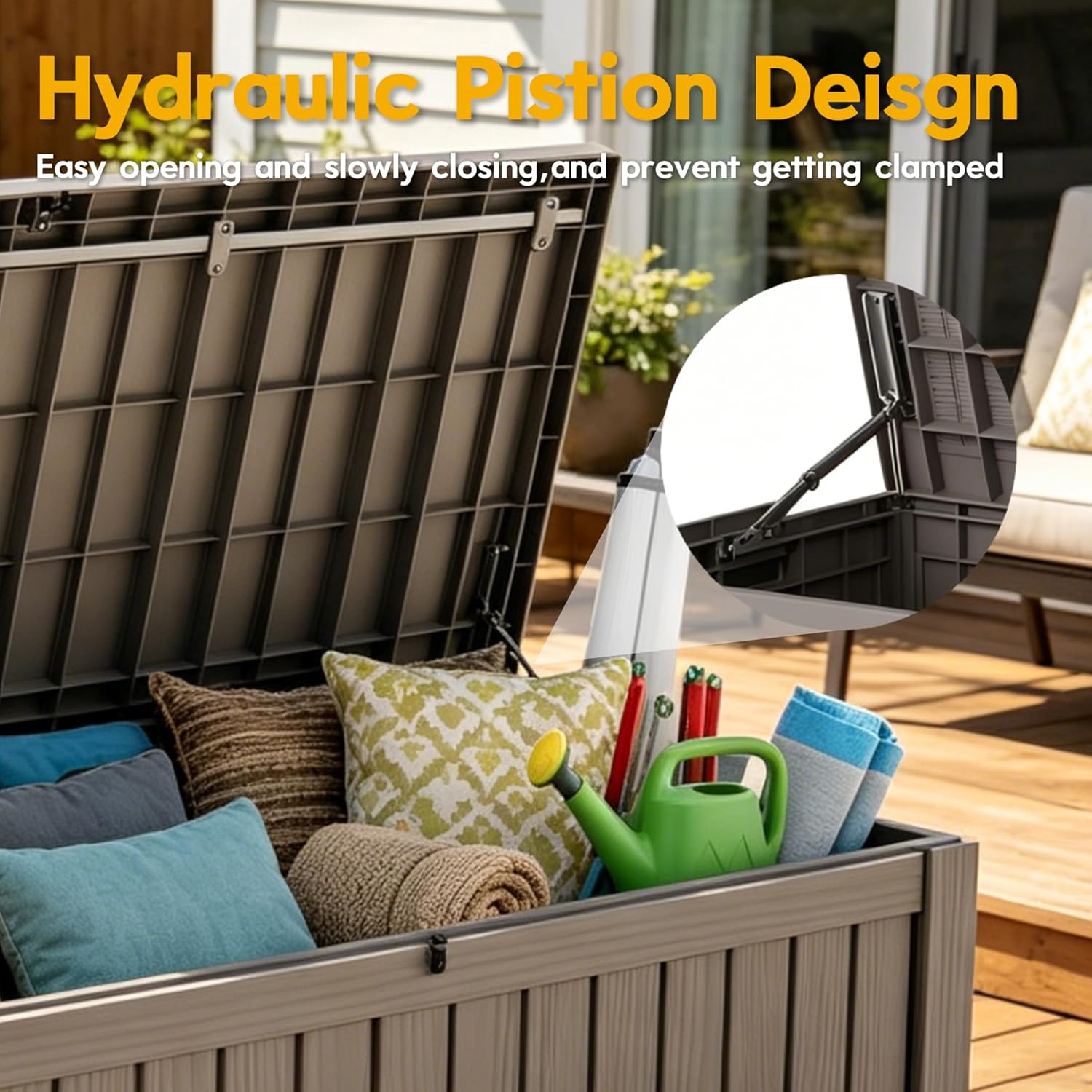 LAUSAINT HOME Resin Deck Box for Outdoor Storage - Weatherproof Patio Storage Bench