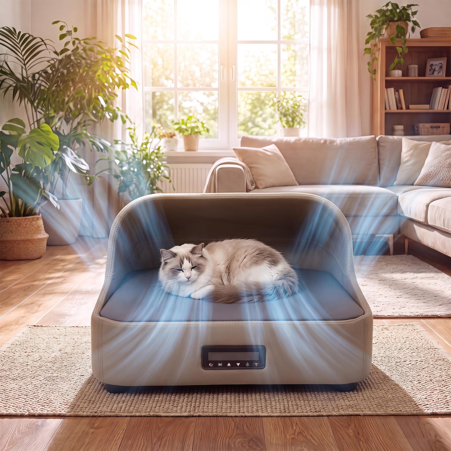 LAUSAINT HOME Heated &amp; Cooling Cat Bed with App Control, Temperature Control Dog Bed with Wear Resistant PU Leather