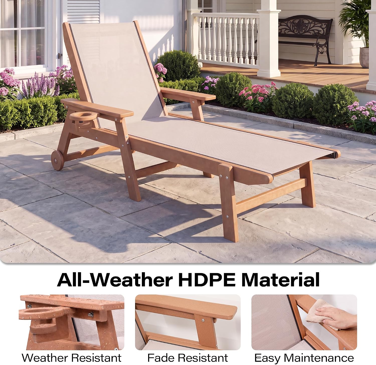 LAUSAINT HOME Outdoor Chaise Lounge Chair, 5-Position Adjustable Patio Lounge Chair
