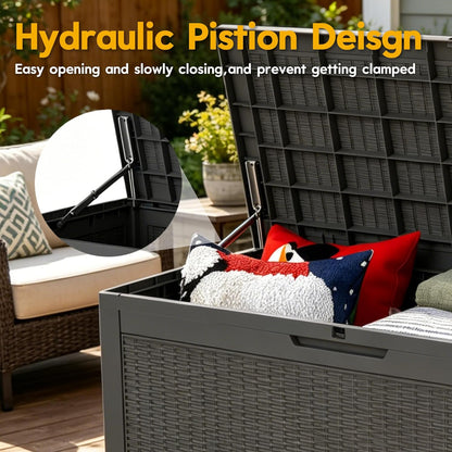 LAUSAINT HOME Resin Deck Box for Outdoor Storage - Weatherproof Patio Storage Bench