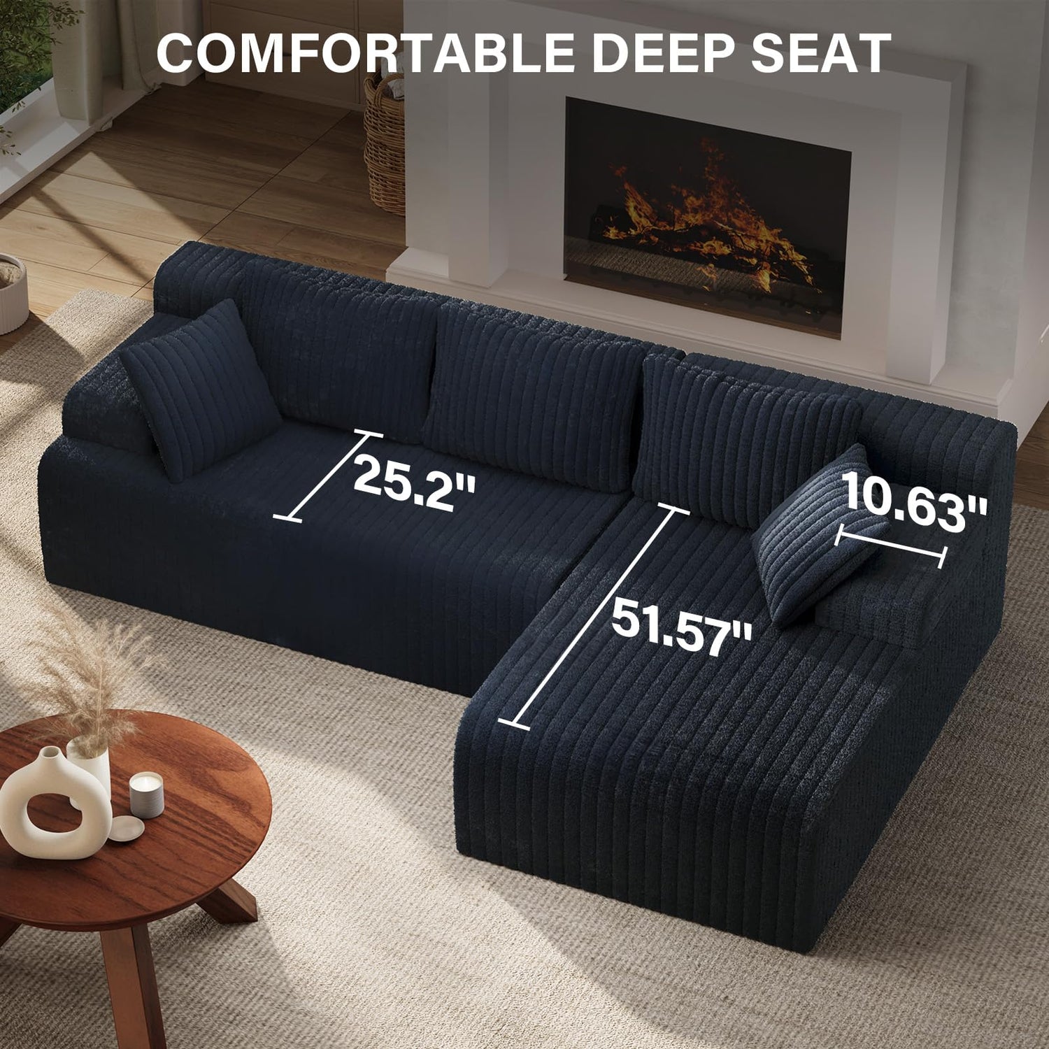 LAUSAINT HOME 96" Modular Sectional Sofa Couches, L-Shaped Boneless Cloud Sofa with 3 Deep Seat