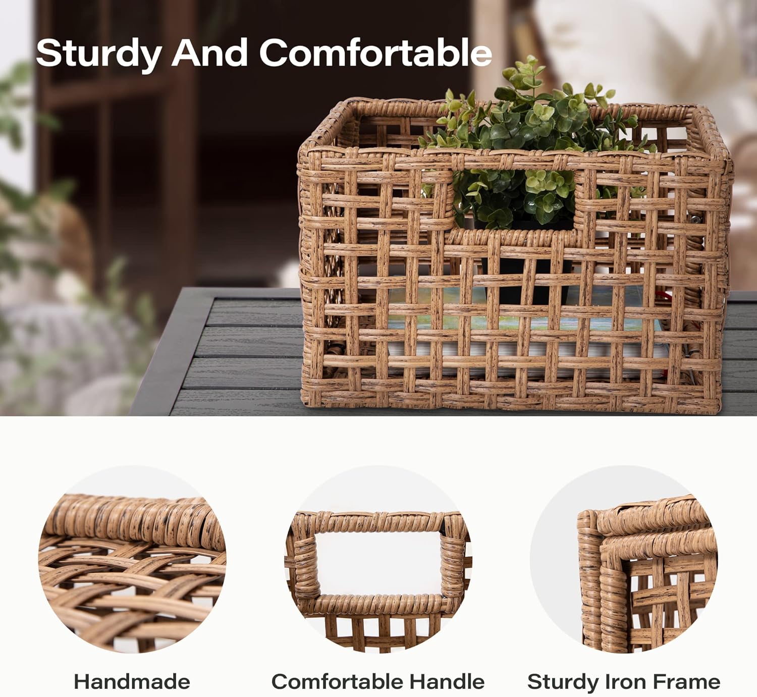 LAUSAINT HOME Rectangle Wicker Basket with Handles for Storage, Large Natural Baskets for Organizing, Woven Basket for Shelves in Living room, Kitchen, Bathroom (2 pack)