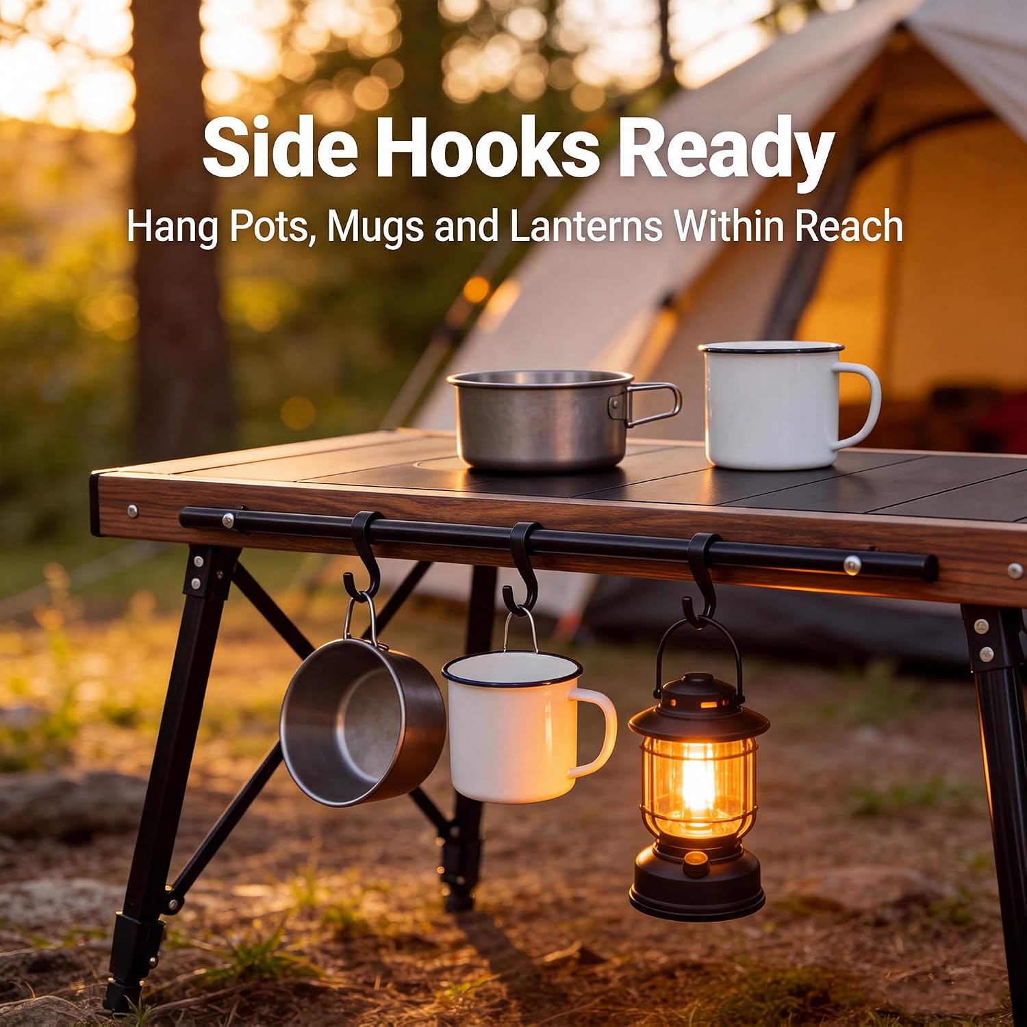 Modular IGT Camping Table, Height Adjustable Outdoor Portable Table with Folding Design, Folding Camp Table with Expandable Cooking Area for Picnic, BBQ and Patio