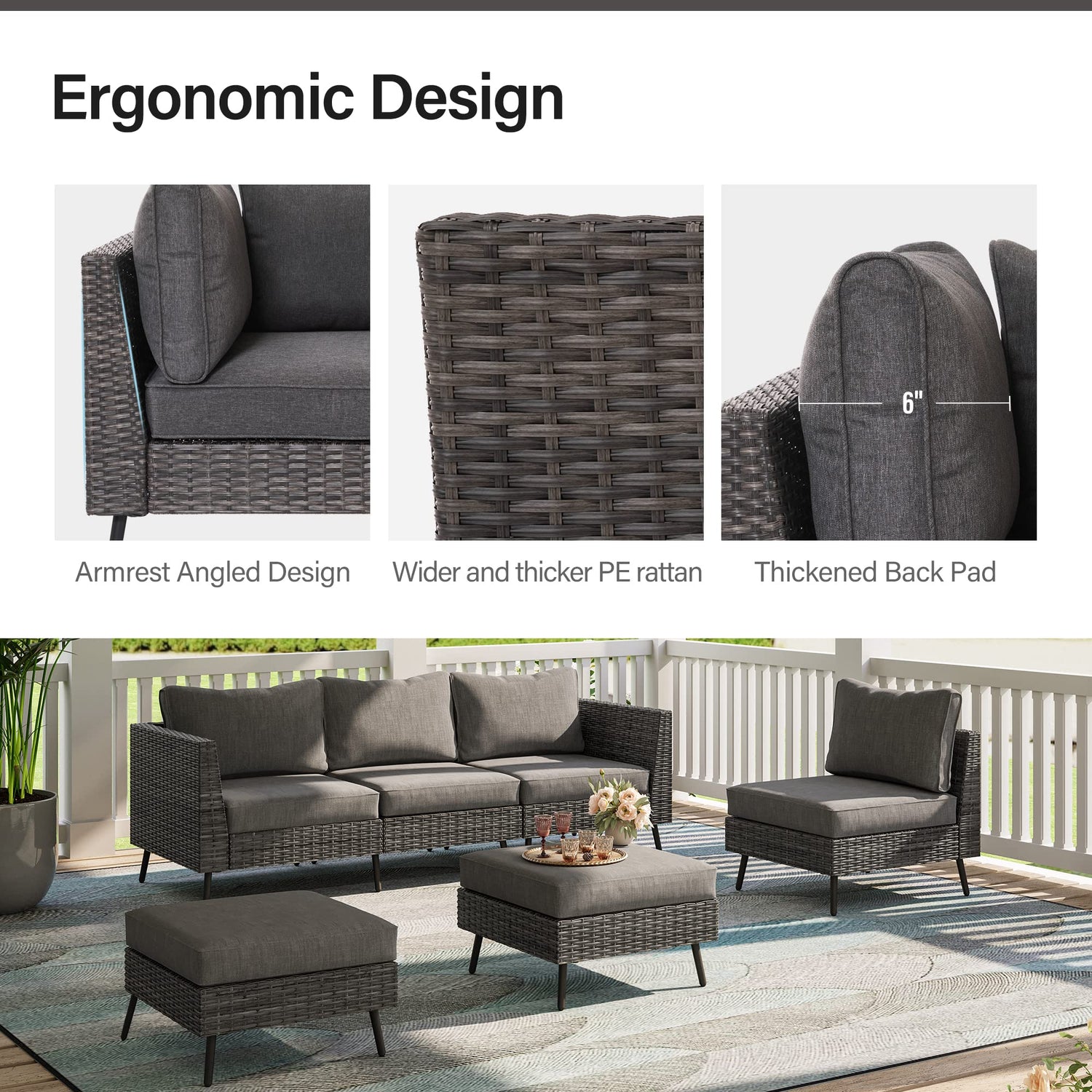 LAUSAINT HOME Outdoor Patio Furniture, 6 Piece Outdoor Sectional Sofa PE Rattan Wicker Patio Conversation Sets, All Weather Patio Furniture Set with Thick Cushions for Garden, Backyard(Beige)
