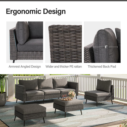 LAUSAINT HOME Outdoor Patio Furniture, 6 Piece Outdoor Sectional Sofa PE Rattan Wicker Patio Conversation Sets, All Weather Patio Furniture Set with Thick Cushions for Garden, Backyard(Beige)
