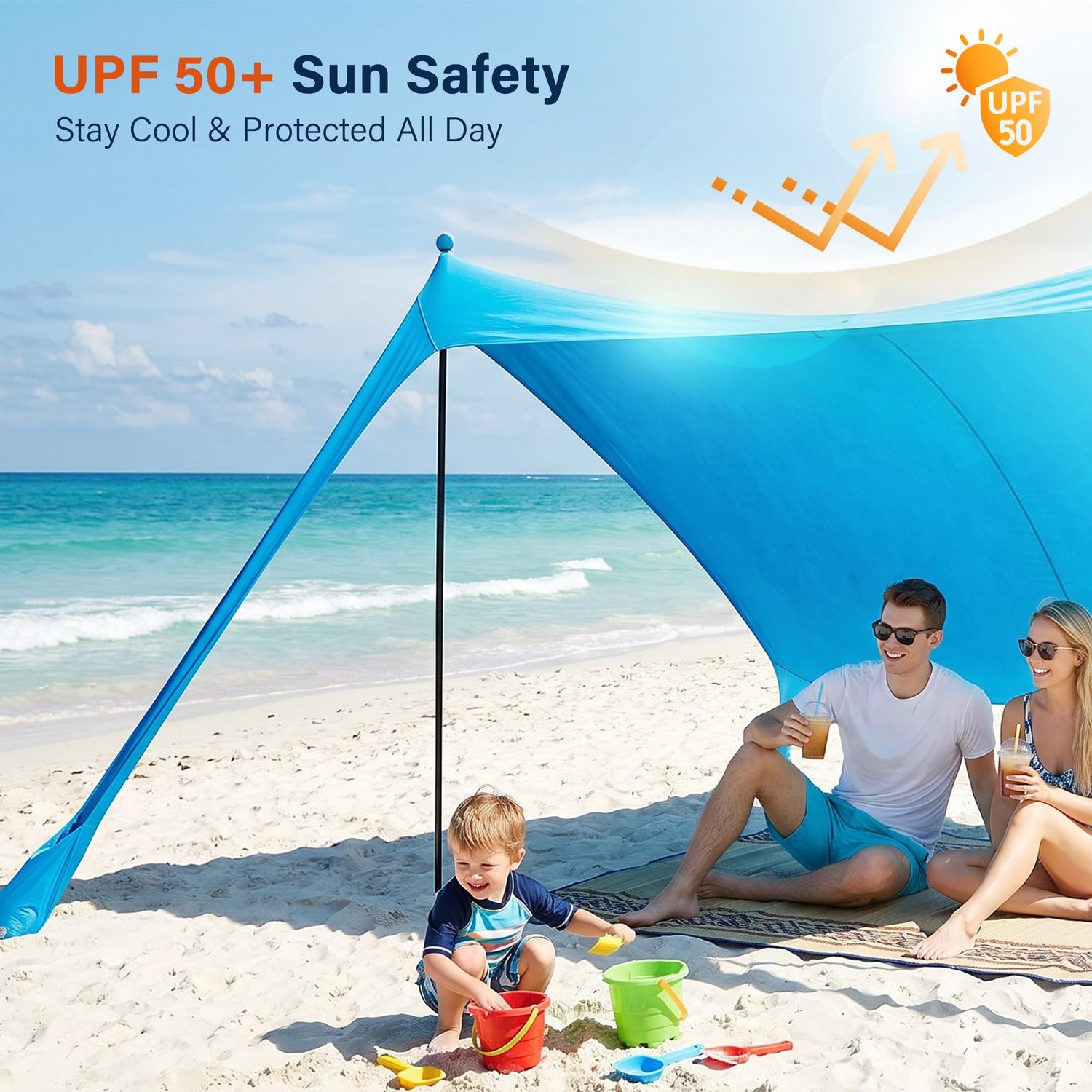 LAUSAINT HOME Beach Tent, Easy Pop Up Beach Canopy Sun Shade UPF 50+ Protection
