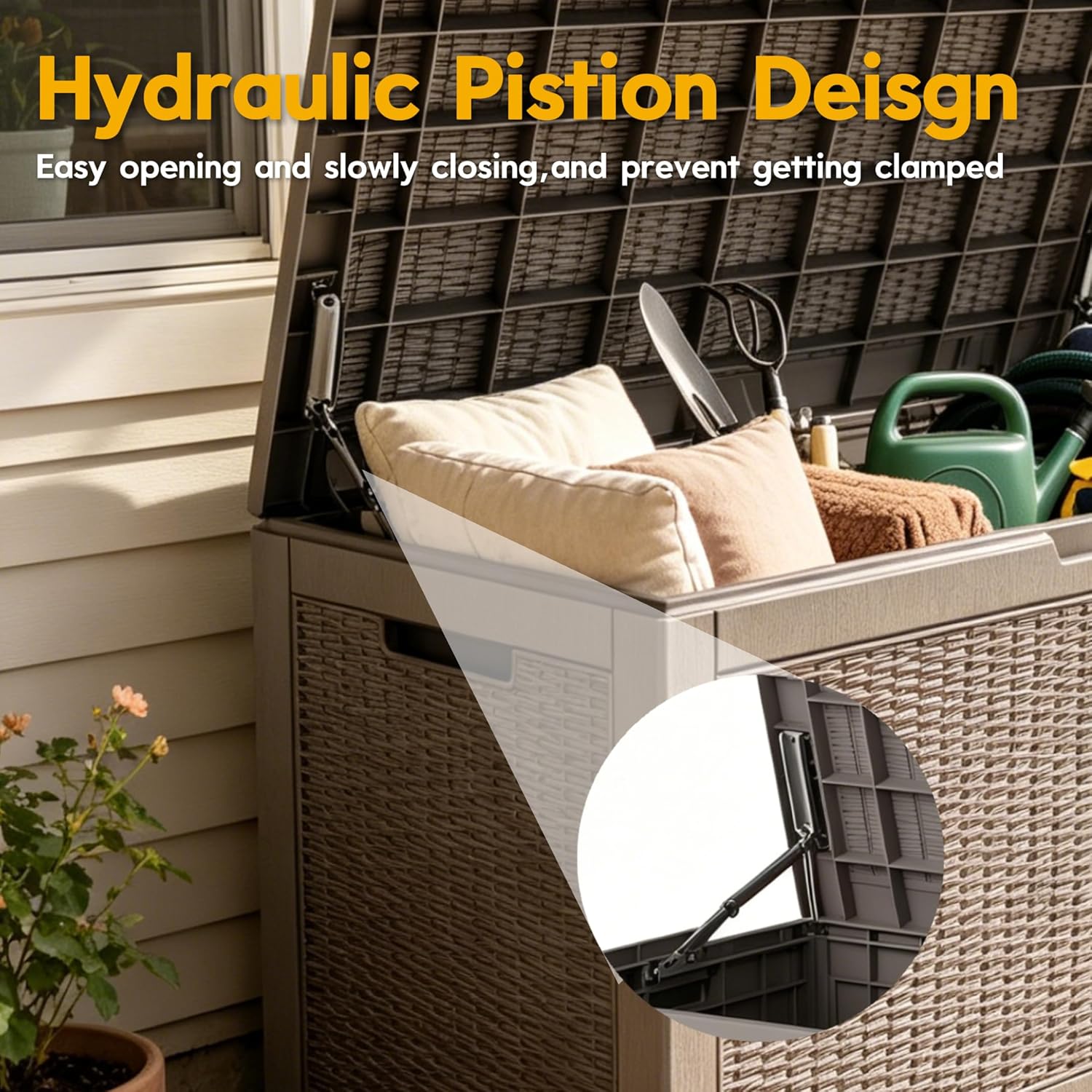 LAUSAINT HOME Resin Deck Box for Outdoor Storage - Weatherproof Patio Storage Bench