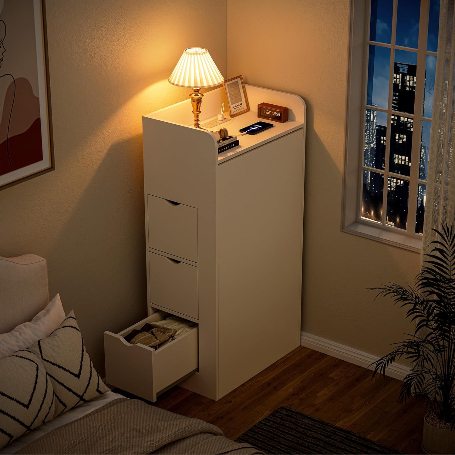 LAUSAINT HOME Wall Mounted Foldable Desk, Space Saving Hidden Desk with Storage &amp; Power Outlet