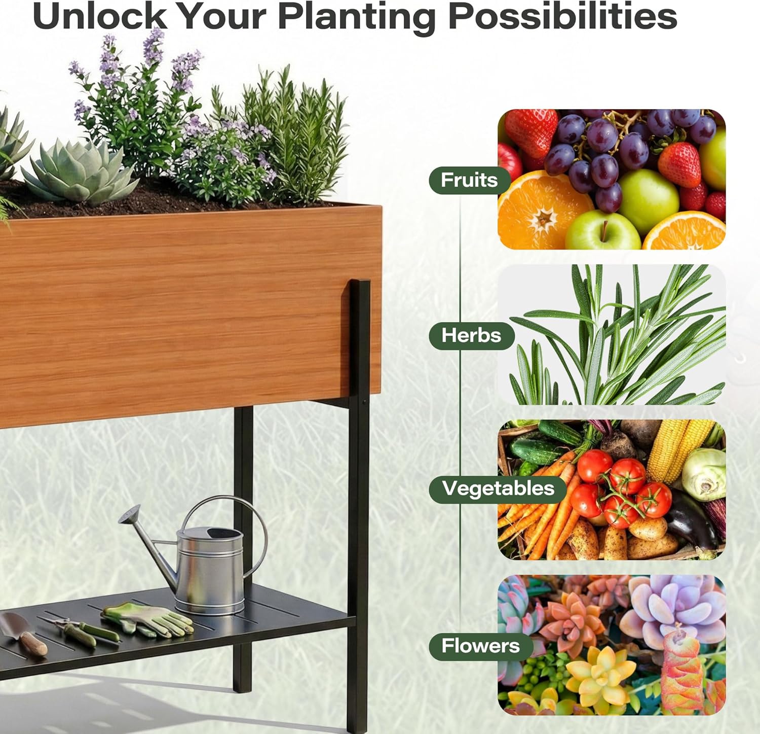 LAUSAINT HOME Outdoor Raised Garden Bed with Legs and Storage Shelf, 32" Tall Metal Elevated Planter Box