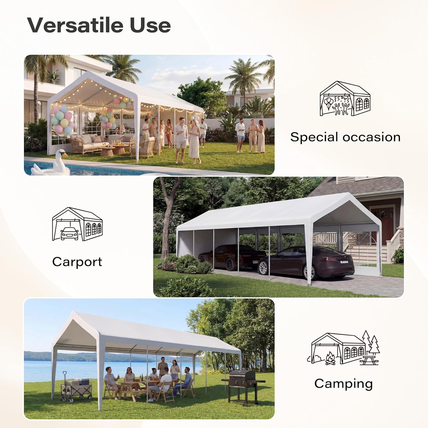 LAUSAINT HOME Party Tent Canopy, Waterproof Heavy-Duty Event Shelter with Removable Sidewalls