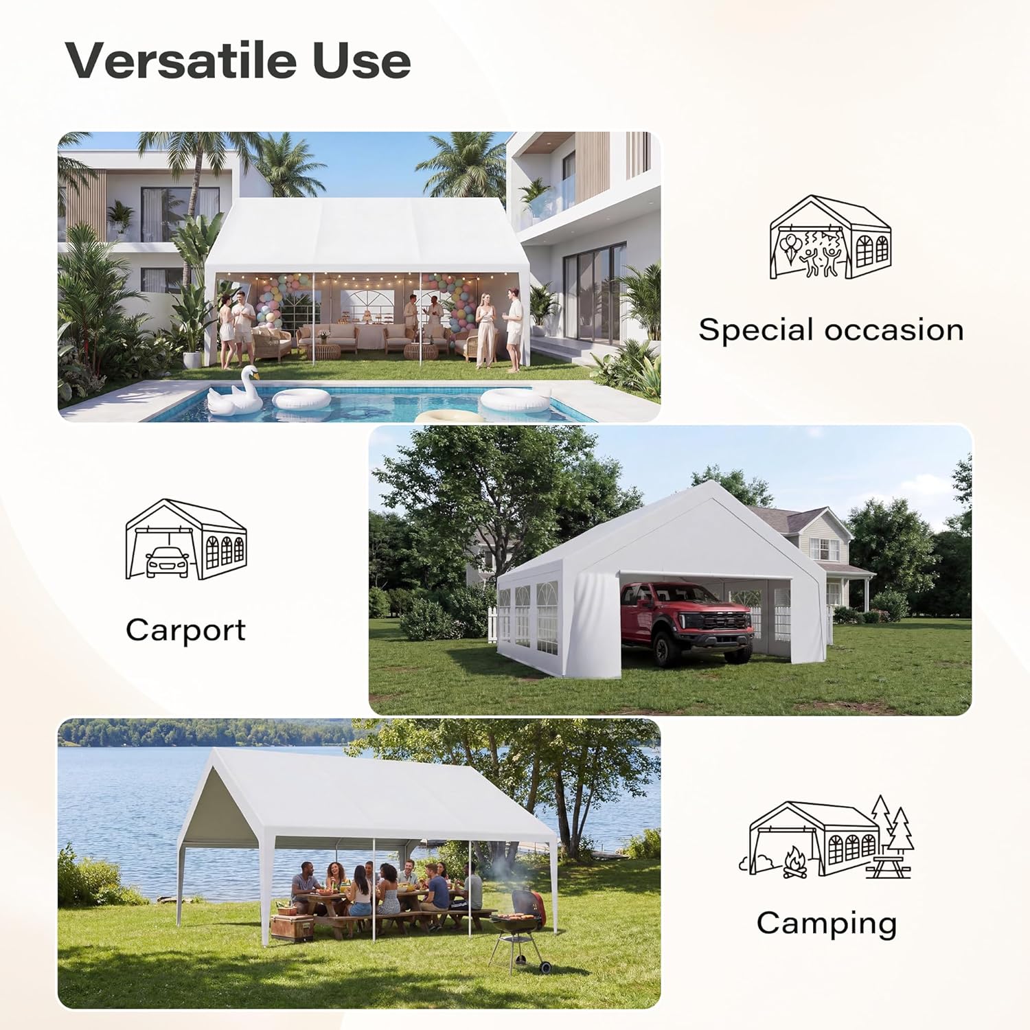LAUSAINT HOME Party Tent Canopy, Waterproof Heavy-Duty Event Shelter with Removable Sidewalls