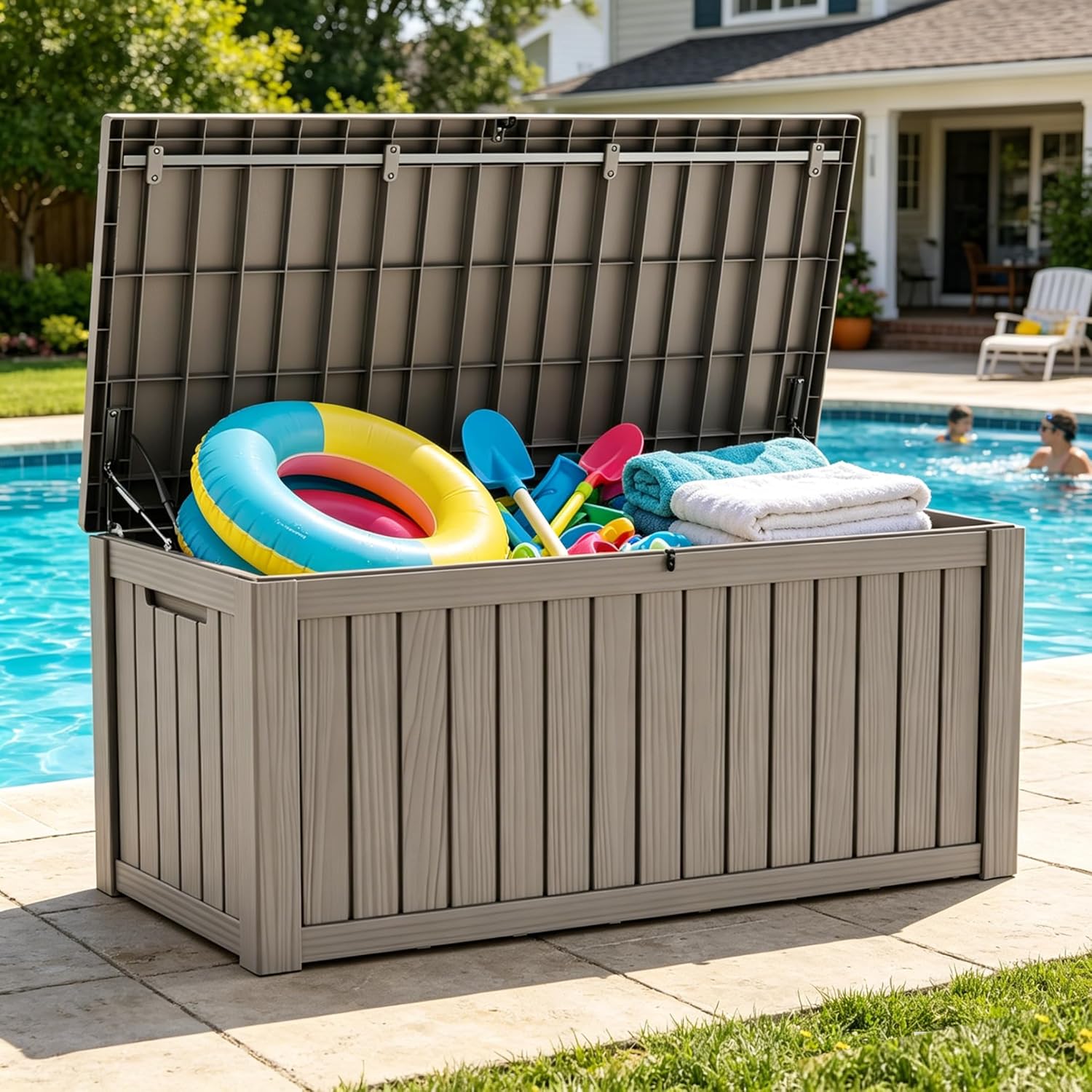 LAUSAINT HOME Resin Deck Box for Outdoor Storage - Weatherproof Patio Storage Bench