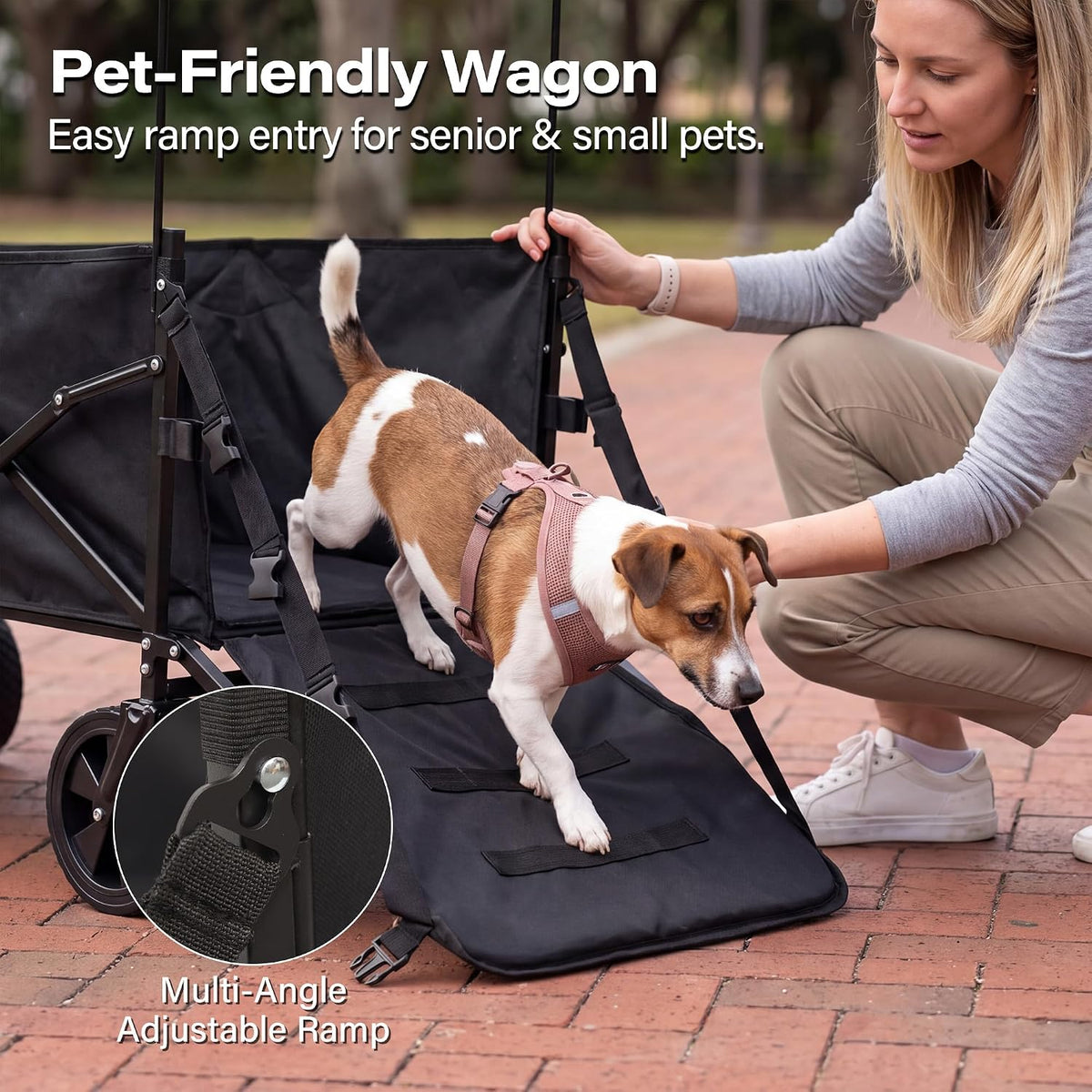 LAUSAINT HOME 3-in-1 Folding Pet Wagon with Canppy for Senior,Elderly, Injured Dogs, Heavy Duty Utility Medium &amp; Large Dog Stroller Cart, All-Terrain Collapsible Wagon for Beach, Shopping, Camping