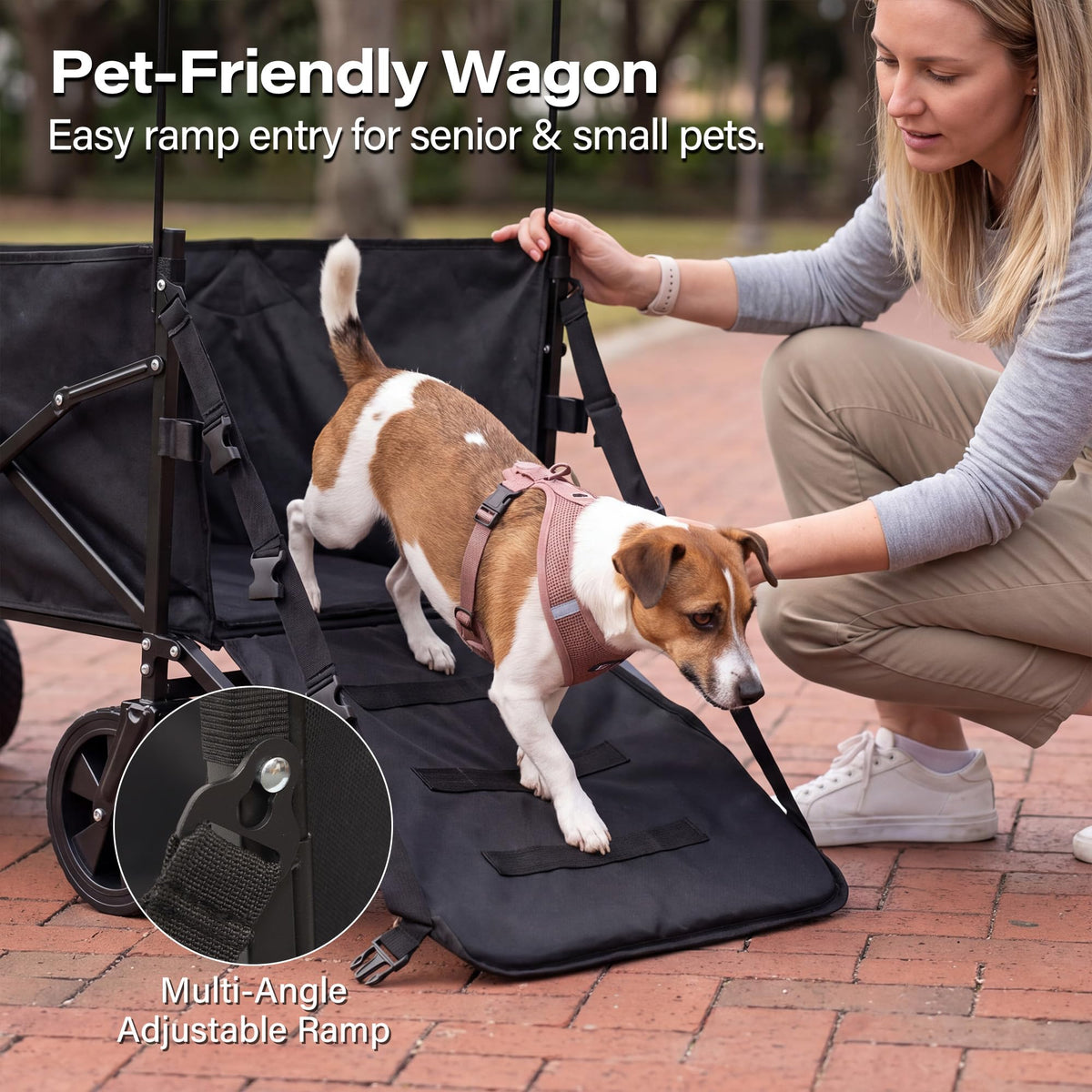 LAUSAINT HOME 3-in-1 Folding Pet Wagon with Canppy for Senior,Elderly, Injured Dogs, Heavy Duty Utility Medium &amp; Large Dog Stroller Cart, All-Terrain Collapsible Wagon for Beach, Shopping, Camping