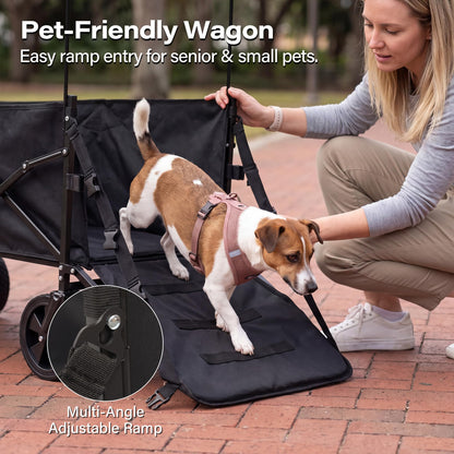 LAUSAINT HOME 3-in-1 Folding Pet Wagon with Canppy for Senior,Elderly, Injured Dogs, Heavy Duty Utility Medium &amp; Large Dog Stroller Cart, All-Terrain Collapsible Wagon for Beach, Shopping, Camping