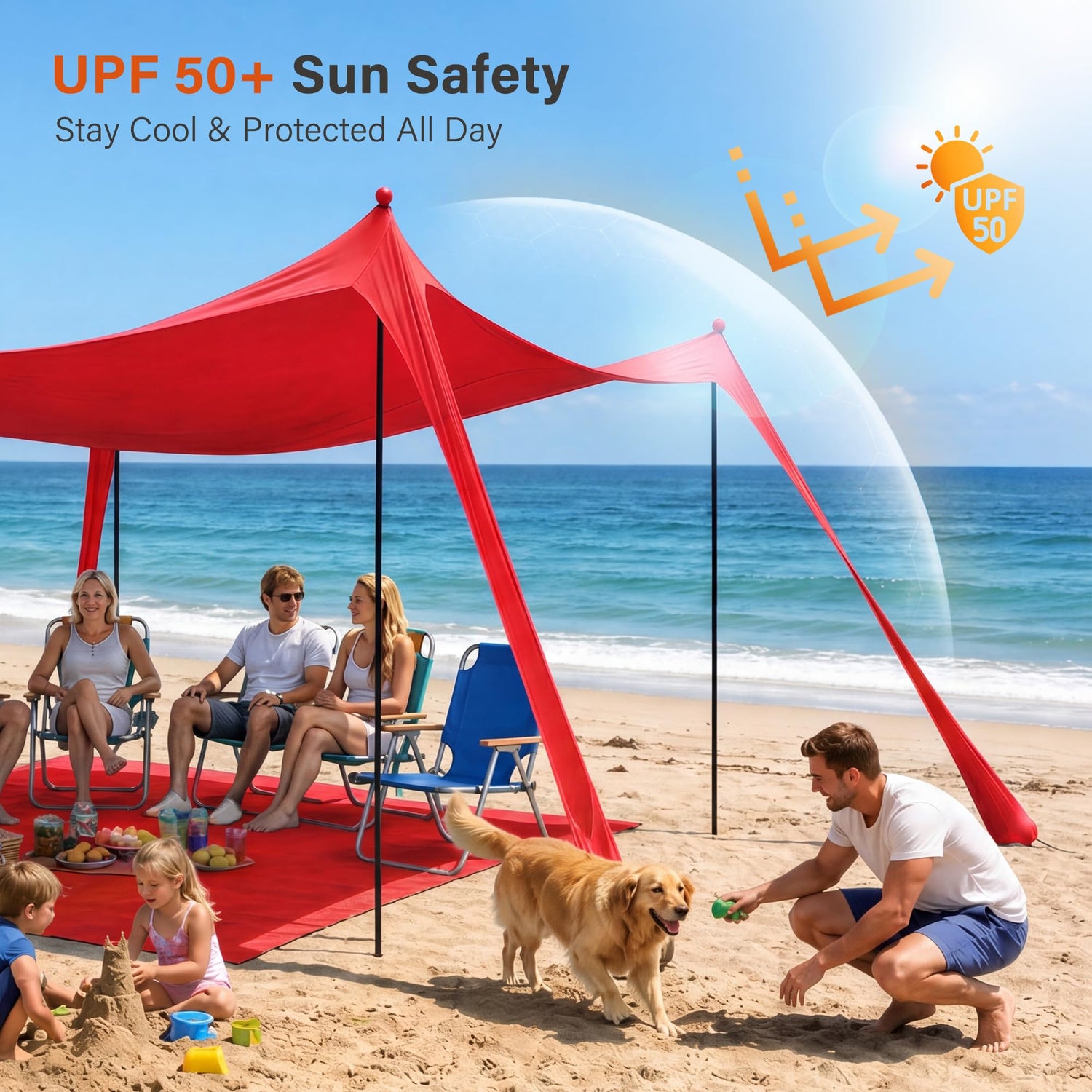 LAUSAINT HOME Beach Tent, Easy Pop Up Beach Canopy Sun Shade UPF 50+ Protection